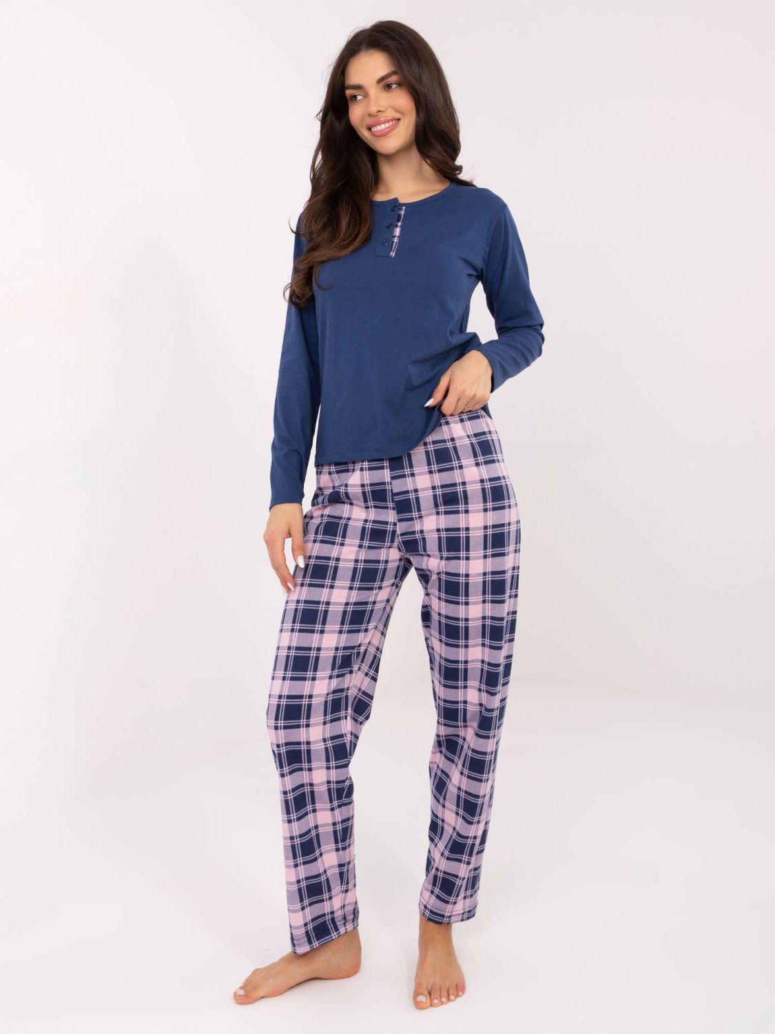 Damska piżama z długim rękawem w ciemnoniebieskim kolorze