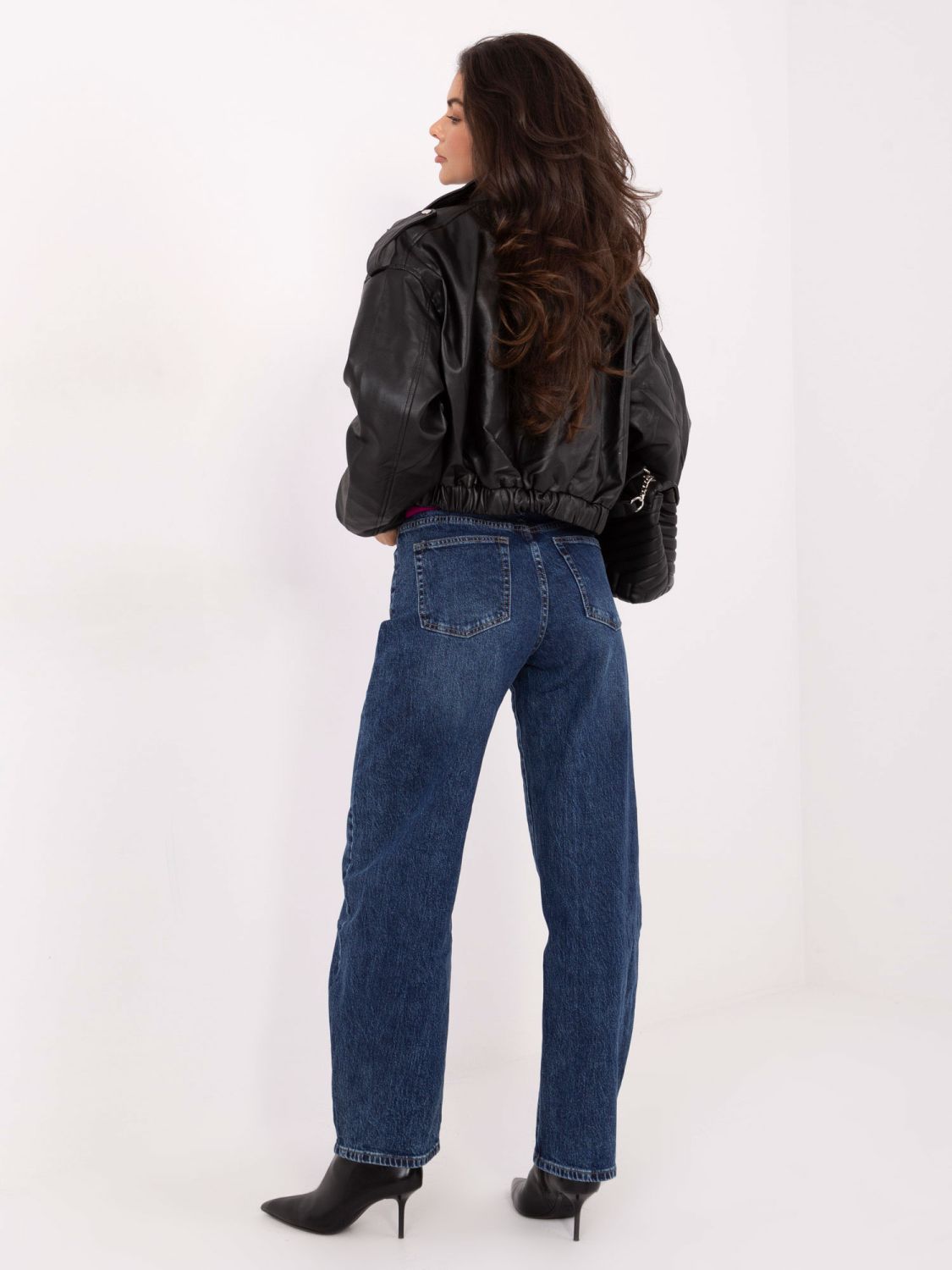 Damskie jeansy balloon fit z wysokim stanem, ciemnoniebieskie