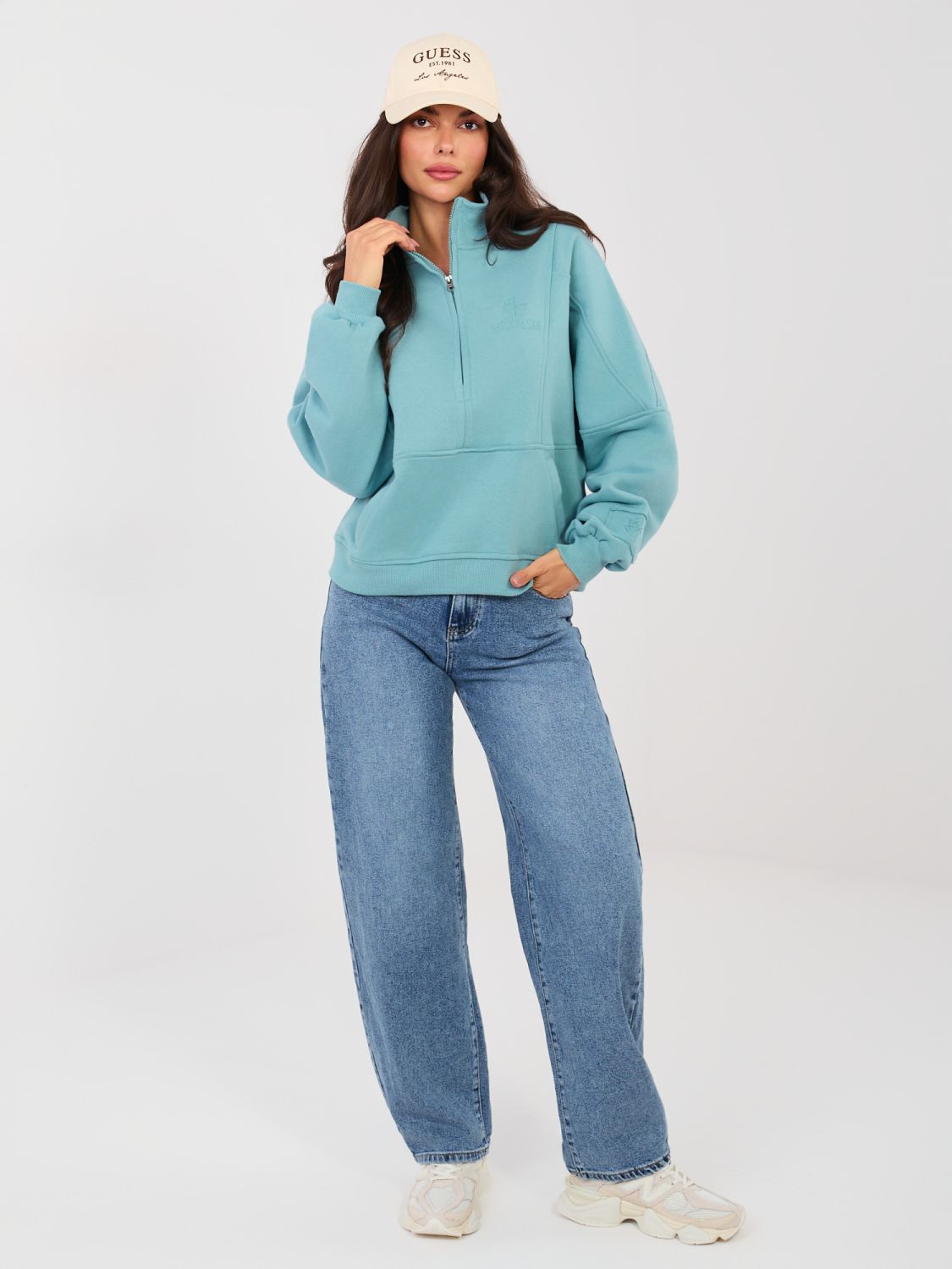 Damskie jeansy balloon fit z wysokim stanem, ciemnoniebieskie