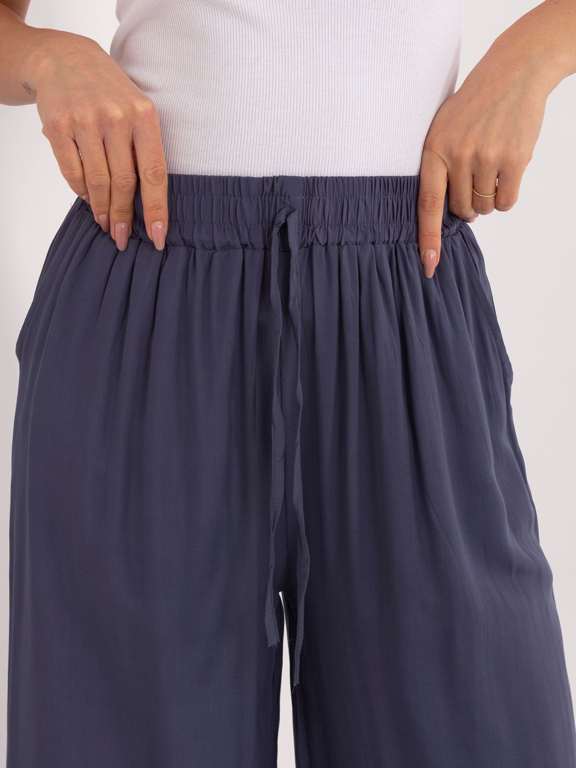Damskie spodnie palazzo z wiskozy, ciemnoniebieskie