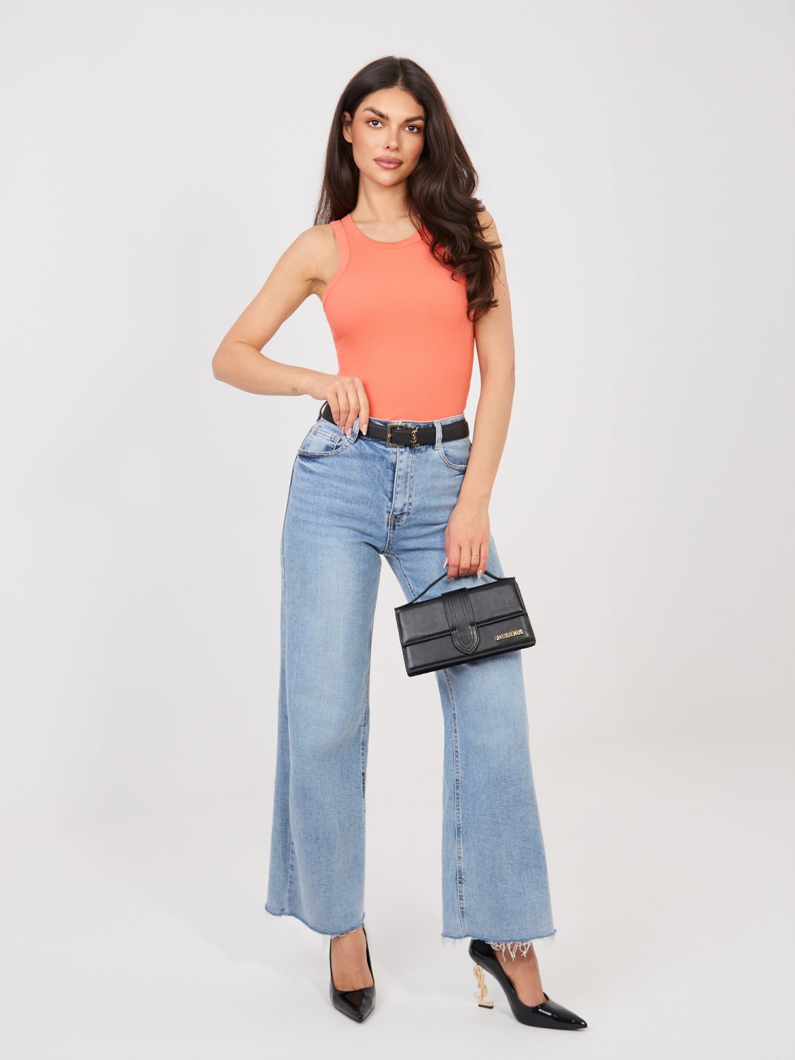 Prążkowany pomarańczowy top bez rękawów