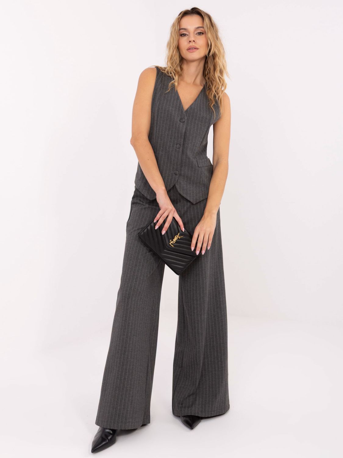 Elegancka szara damska kamizelka w paski