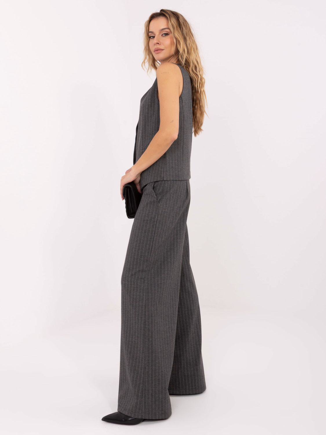 Eleganckie szerokie spodnie w paski, ciemnoszare