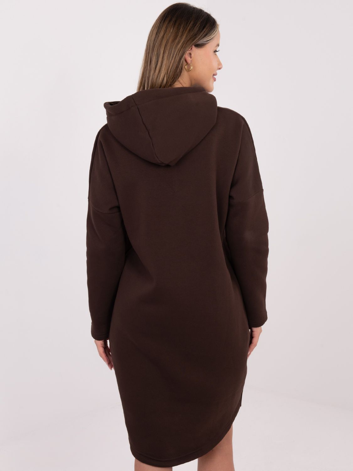 Długa brązowa bluza z kapturem i suwakiem