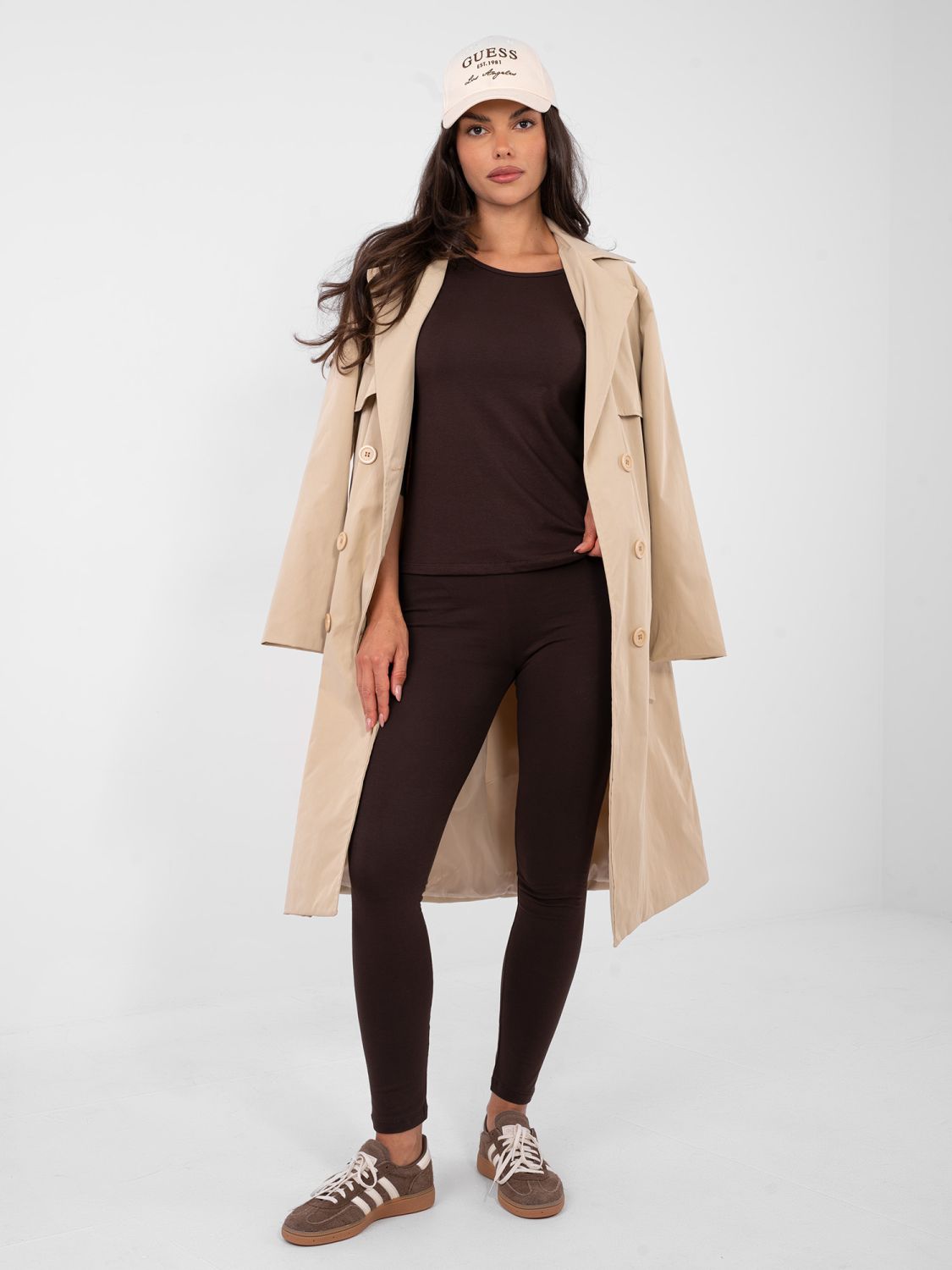 Ciemnobrązowe bawełniane legginsy z wąską nogawką