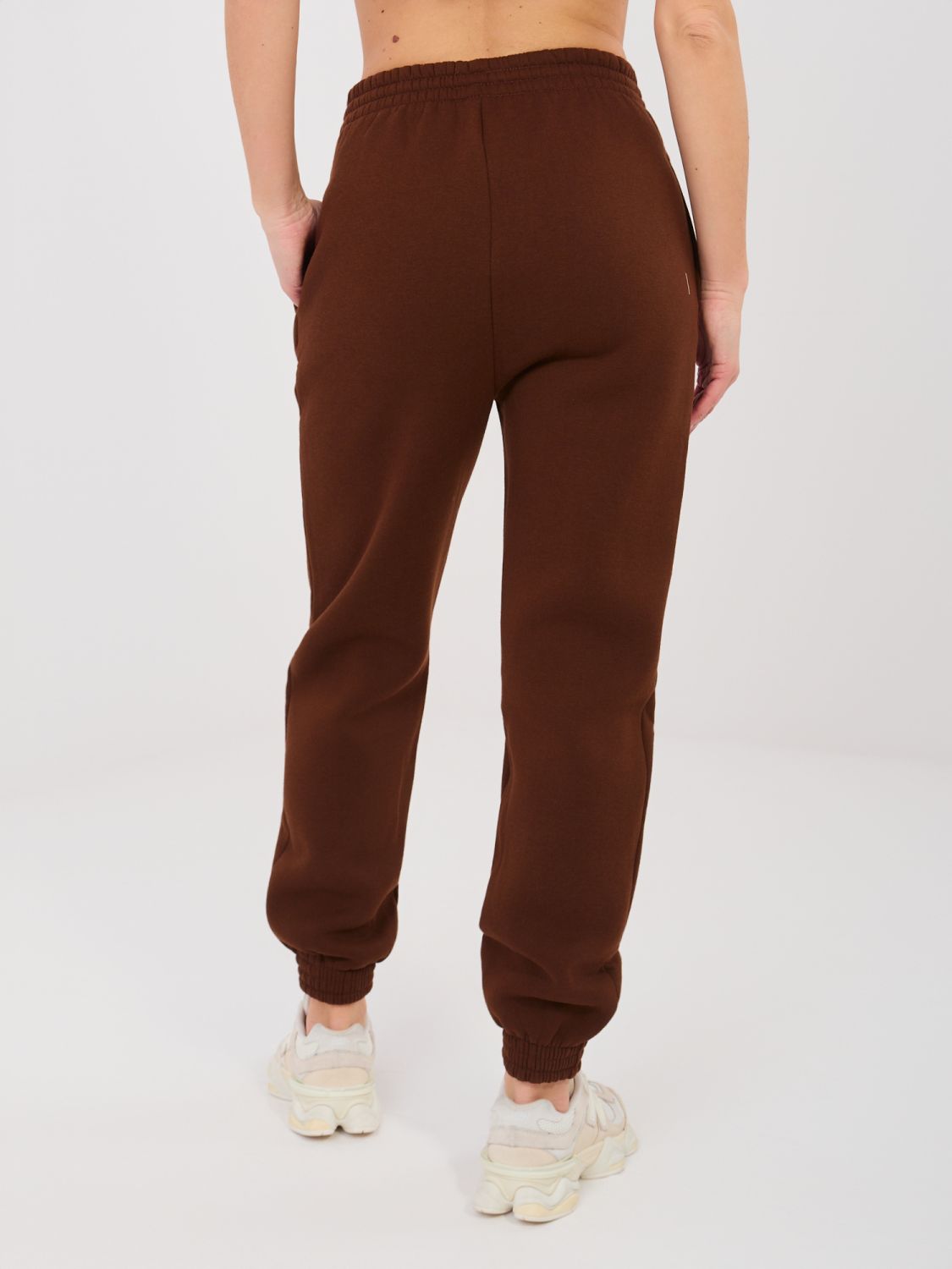 Damskie spodnie dresowe z wysokim stanem, brązowe