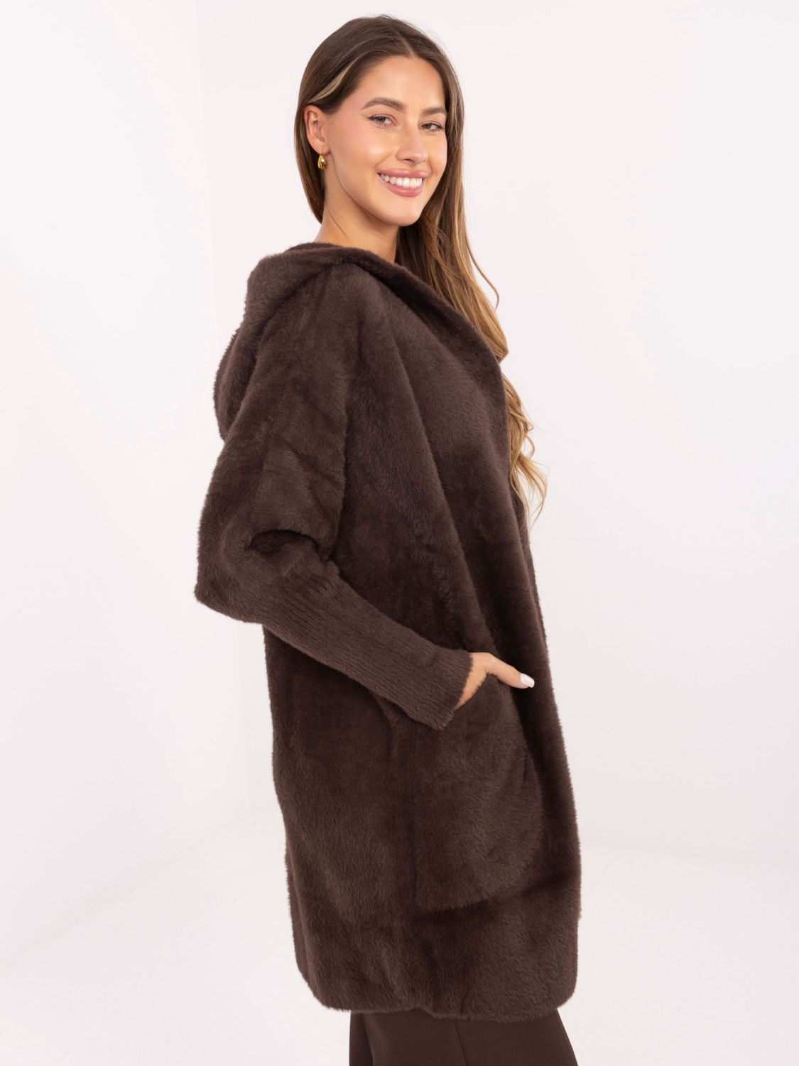 Damski płaszcz przejściowy z kapturem w kolorze brązowym