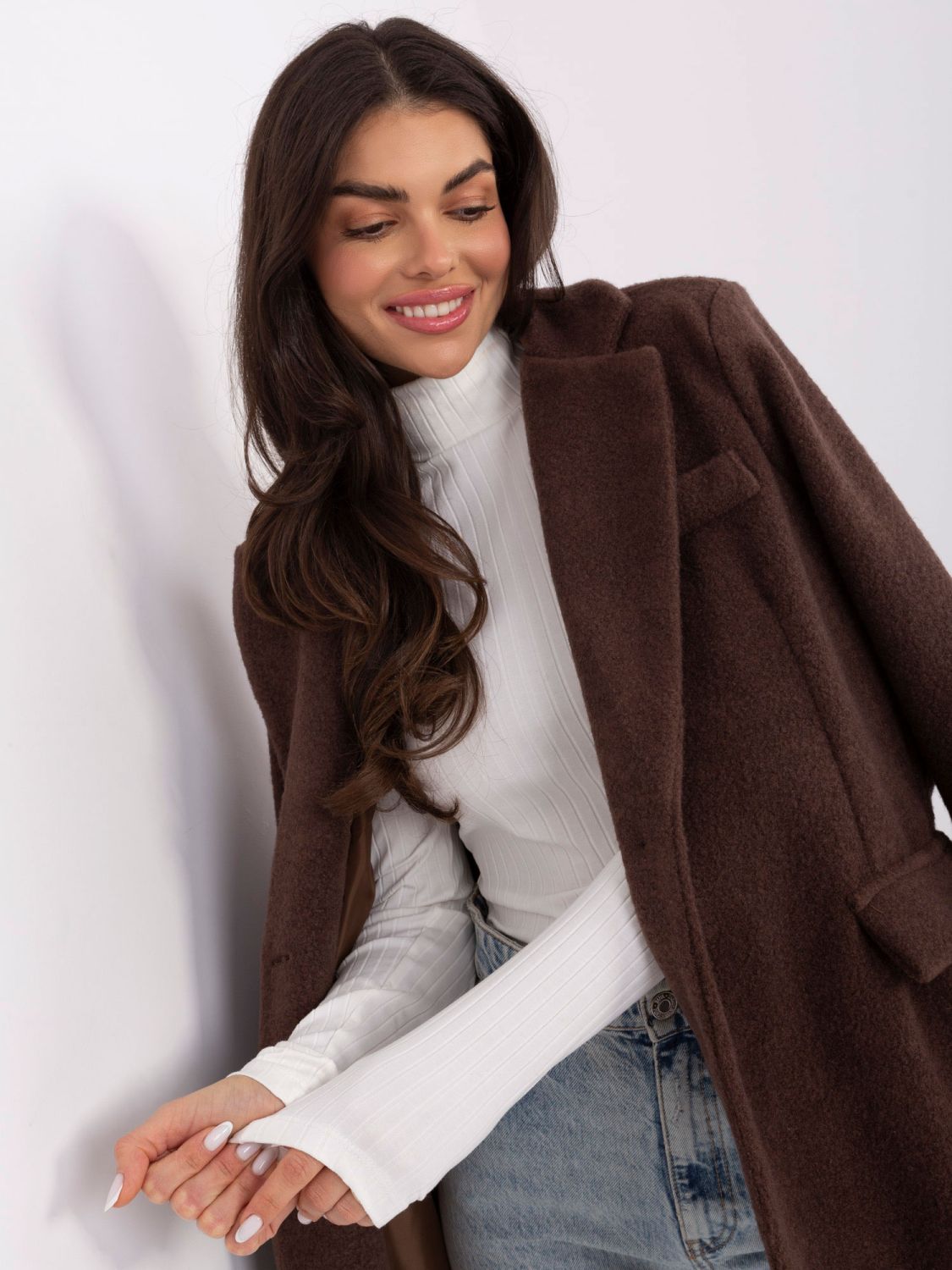 Prążkowana bawełniana bluzka z golfem ecru