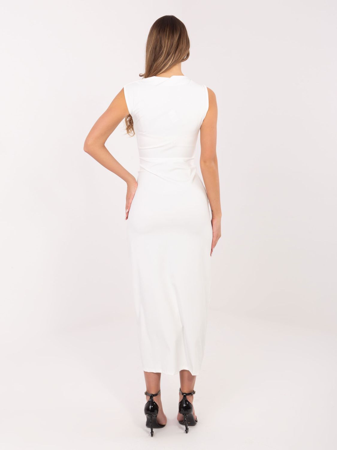 Elegancka sukienka midi z dekoltem wodą, ecru