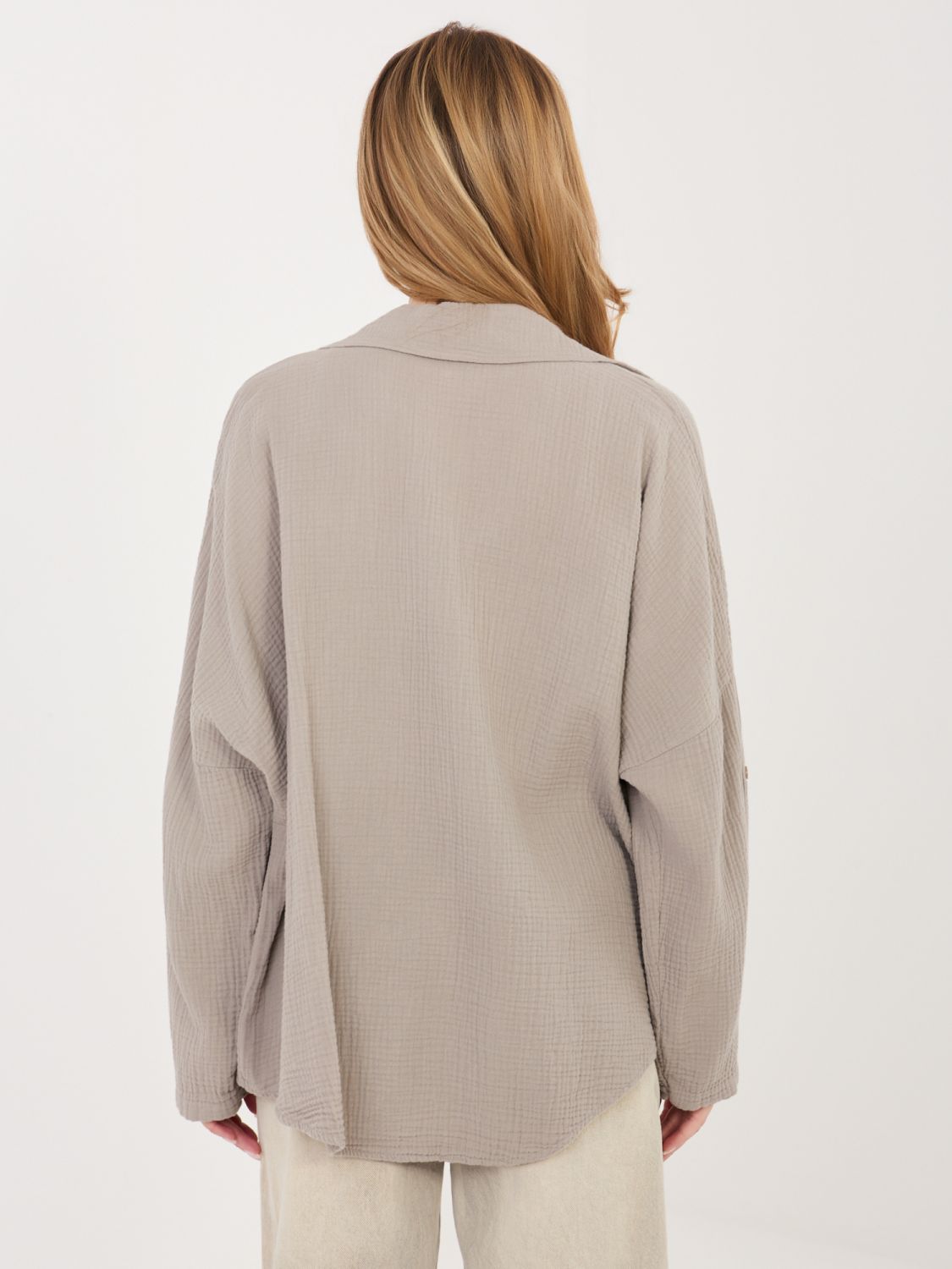 Beżowa koszula bawełniana z kołnierzykiem