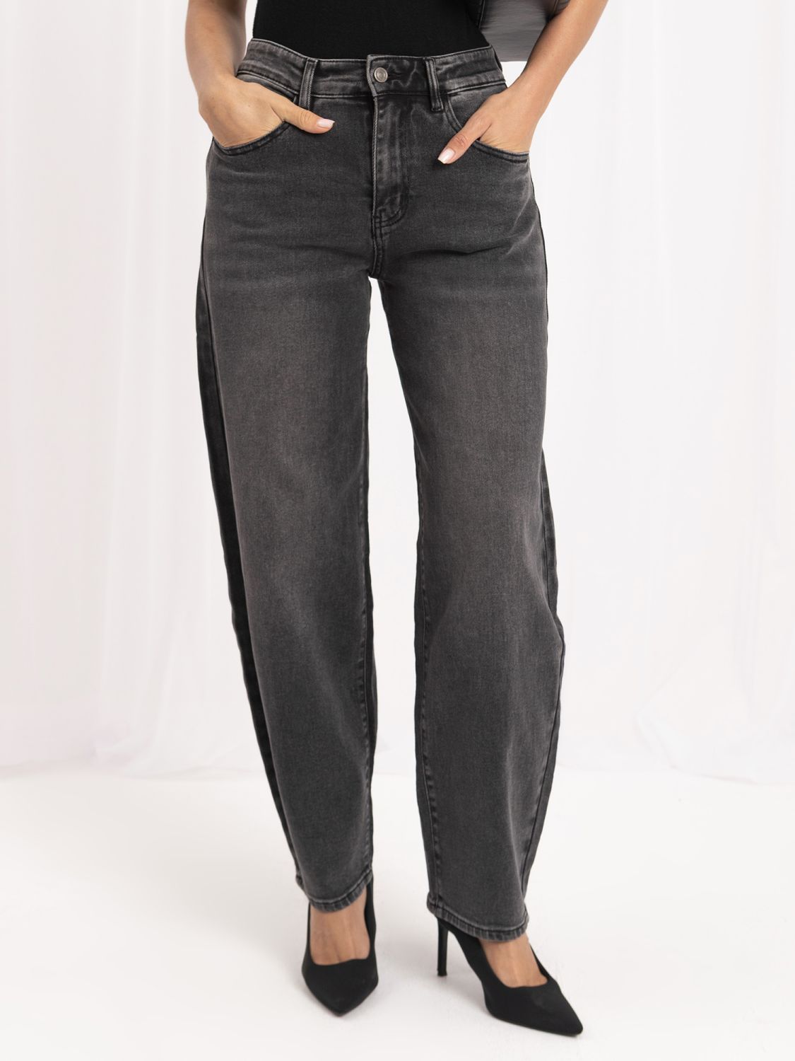 Ciemnoszare jeansy balloon fit z wysokim stanem