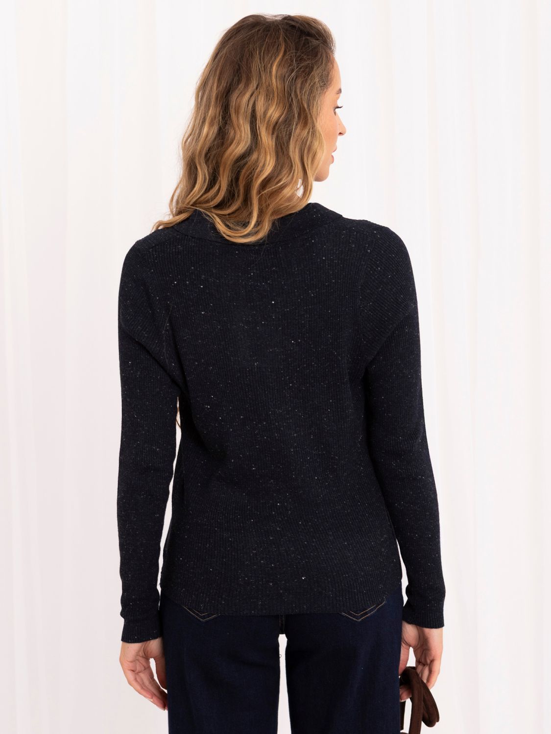 Elegancki granatowy sweter polo z kołnierzykiem