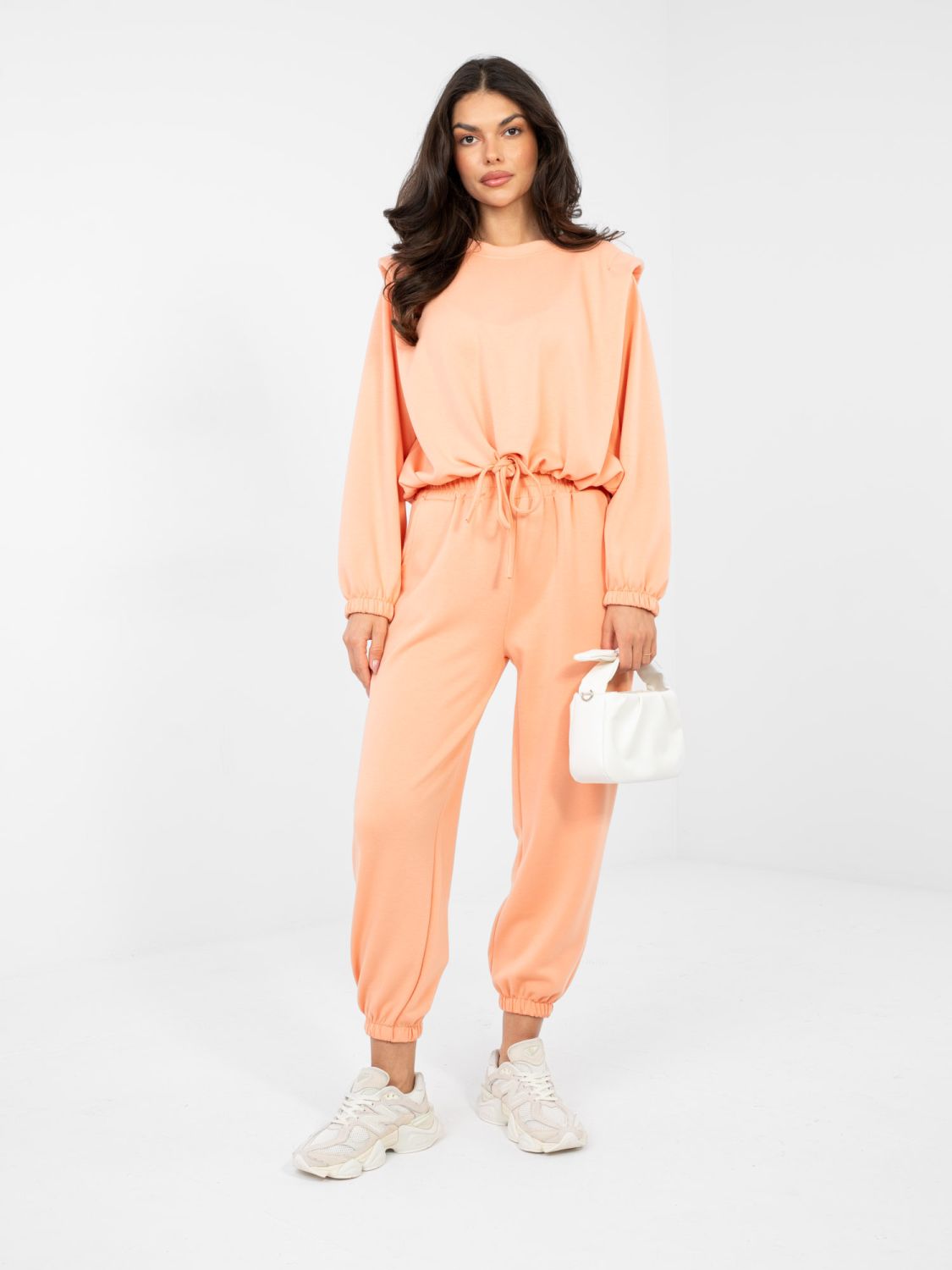 Damski pomarańczowy komplet z wiązaniem i długim rękawem