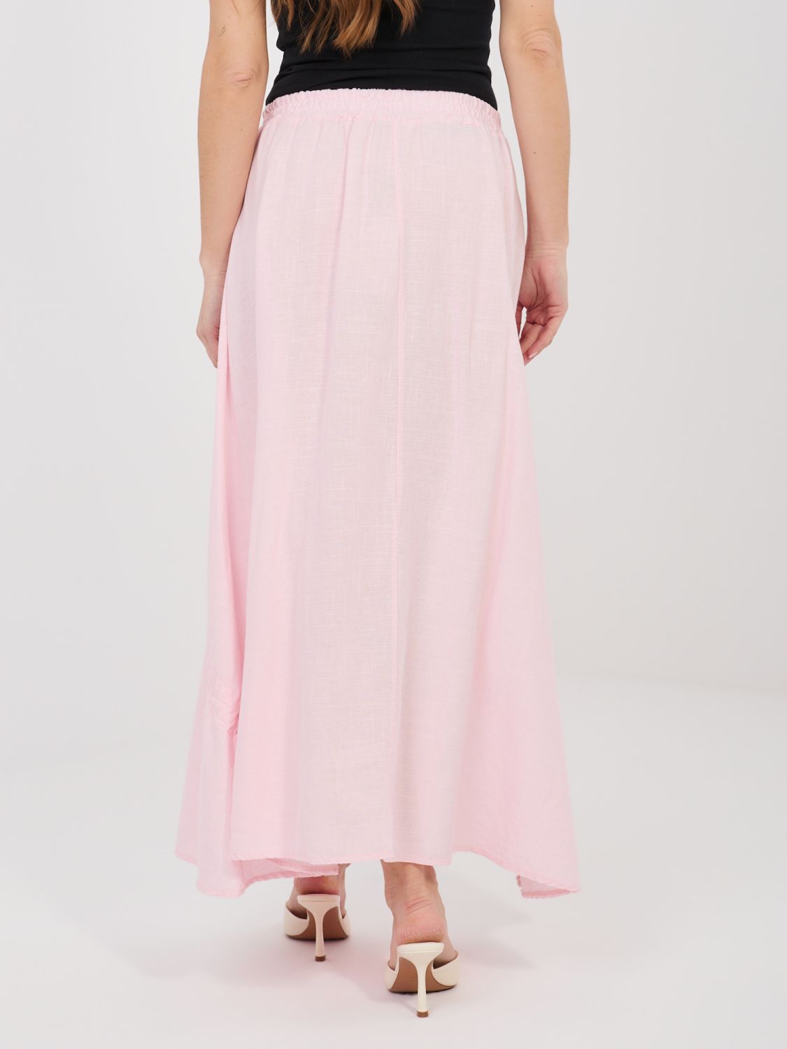Jasnoróżowa spódnica midi z wiązaniem