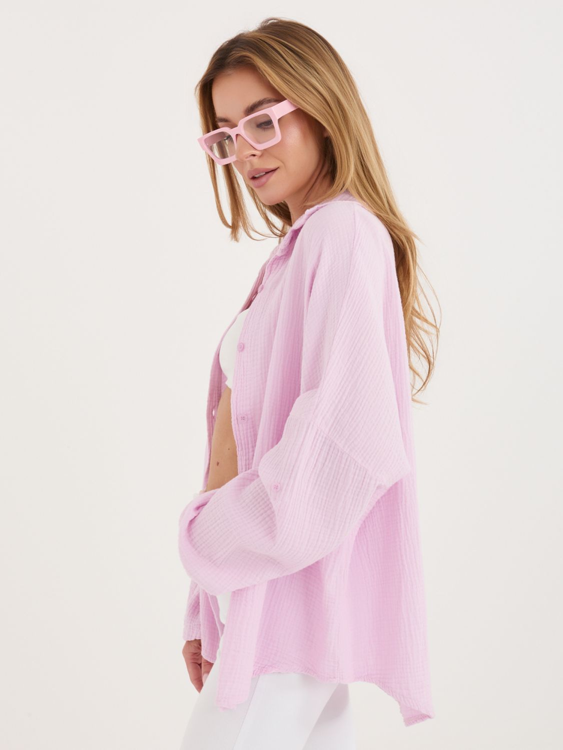 Jasnoróżowa koszula bawełniana z kołnierzykiem