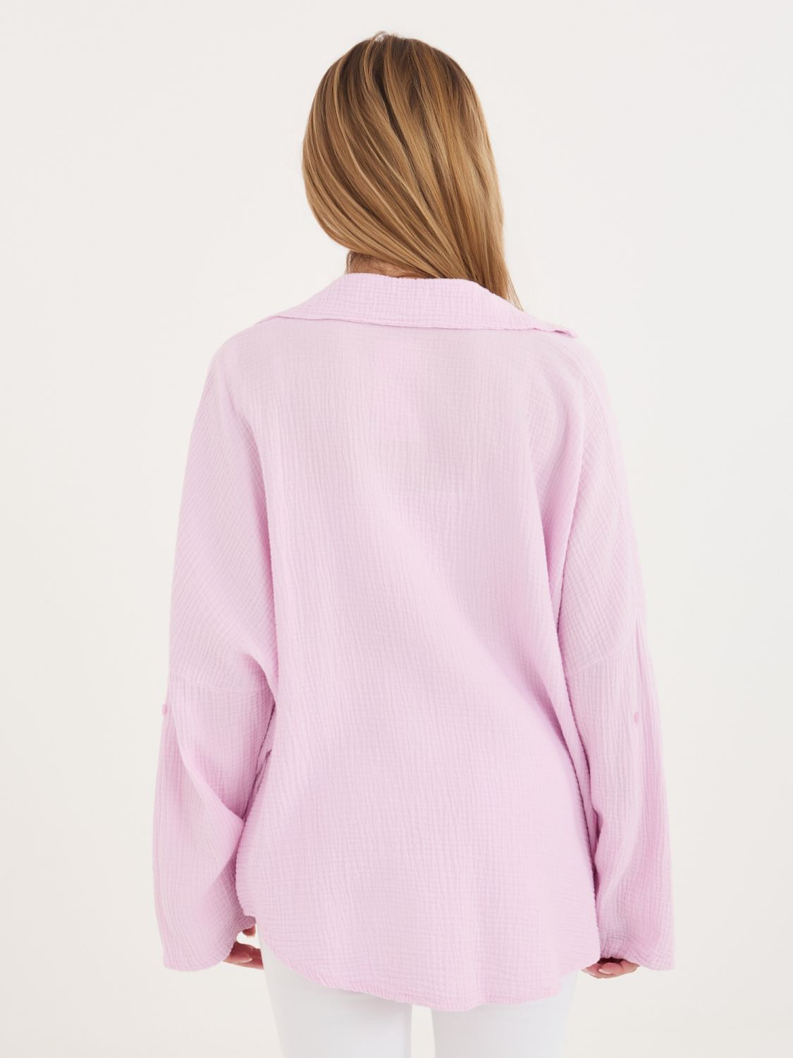 Jasnoróżowa koszula bawełniana z kołnierzykiem