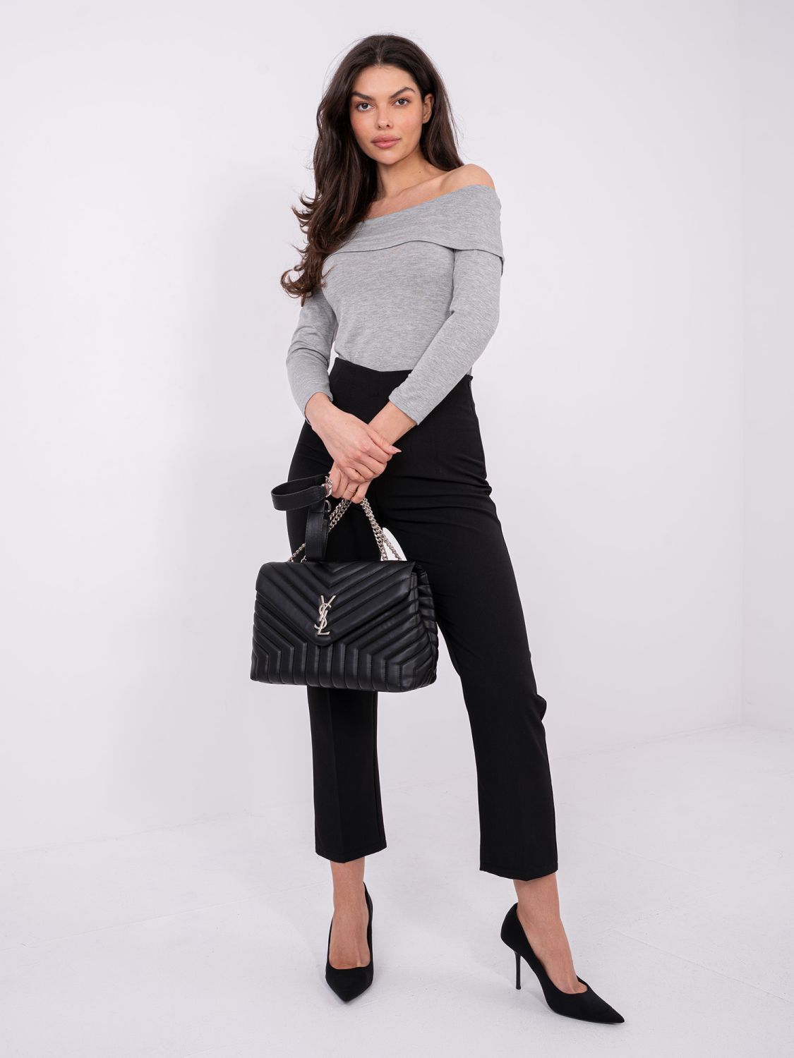 Szara bluzka hiszpanka z rękawem 3/4