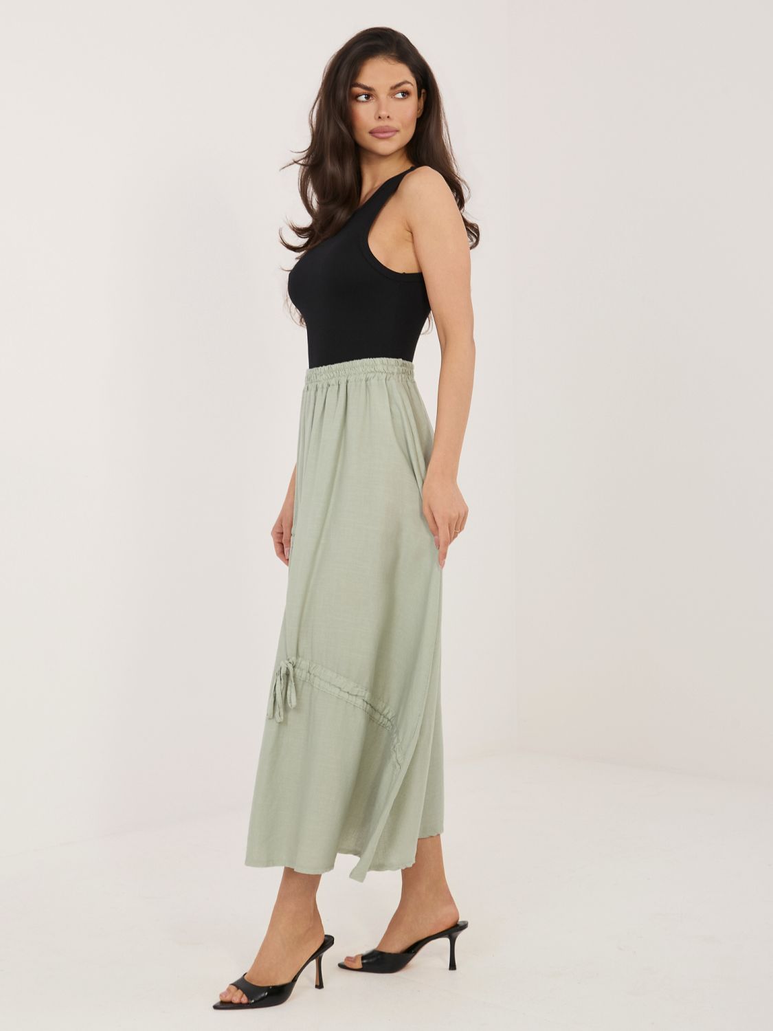 Khaki midi spódnica z wiązaniem