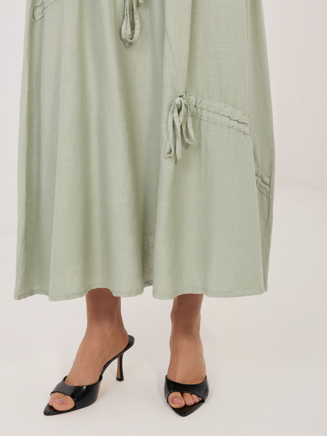 Khaki midi spódnica z wiązaniem