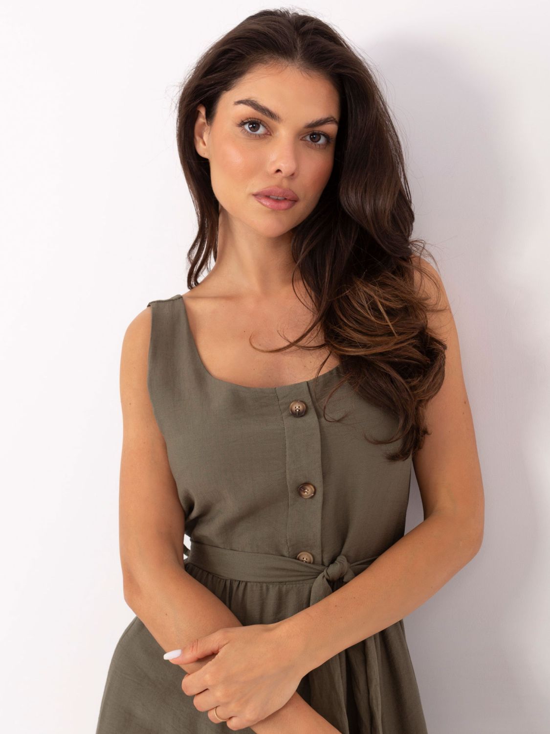 Khaki rozkloszowana sukienka
