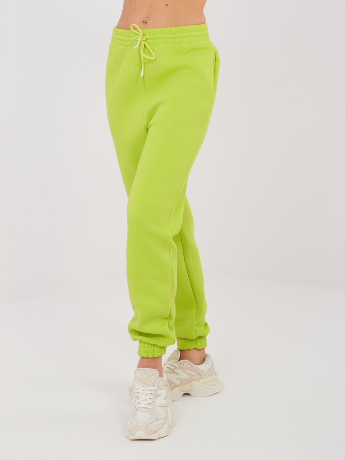 Limonkowe damskie spodnie dresowe joggery z wysokim stanem