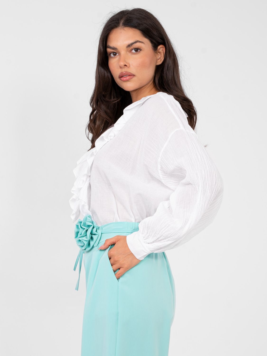 Eleganckie szerokie spodnie w miętowym kolorze