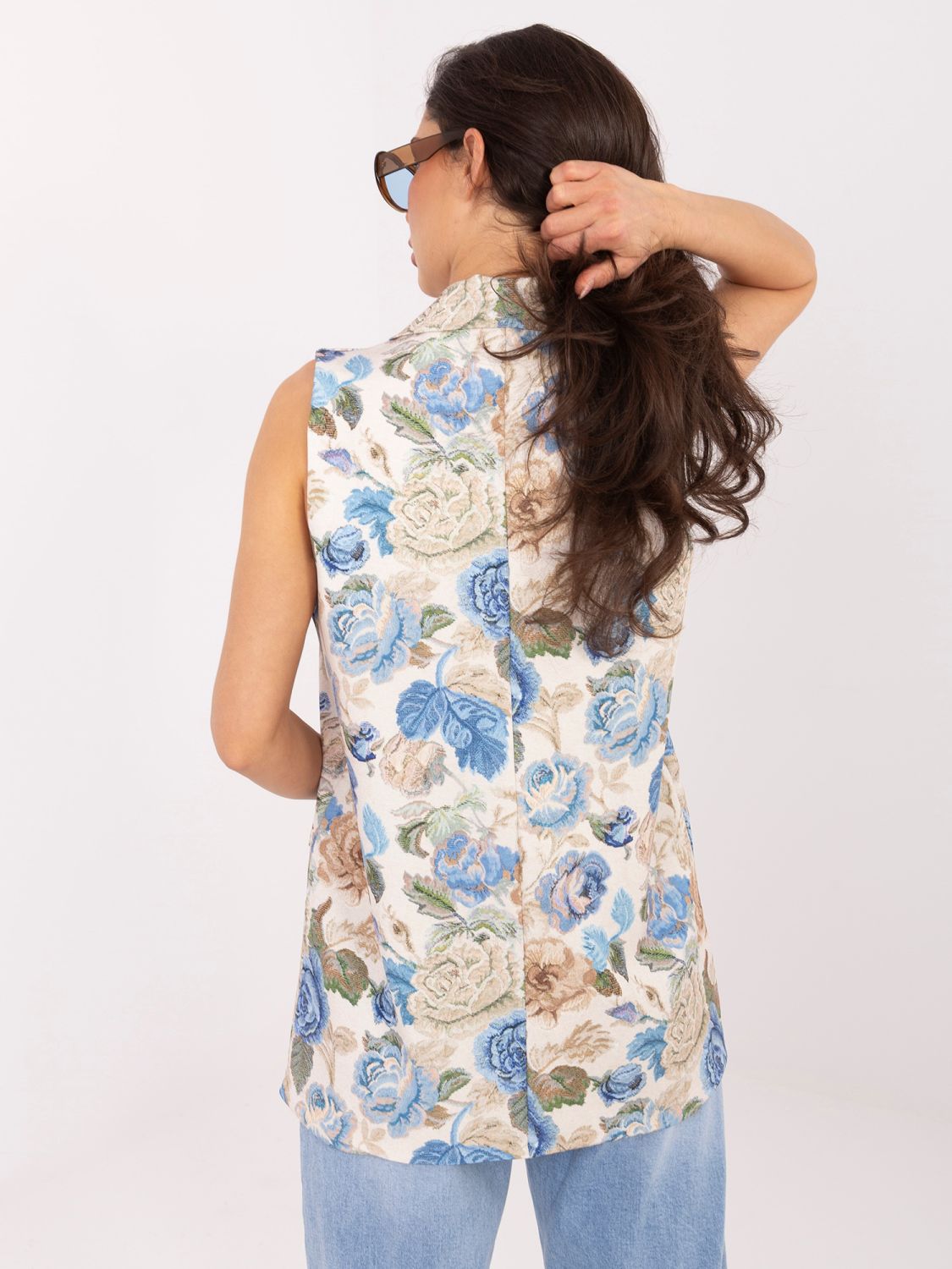 Elegancka niebieska kamizelka w kwiaty