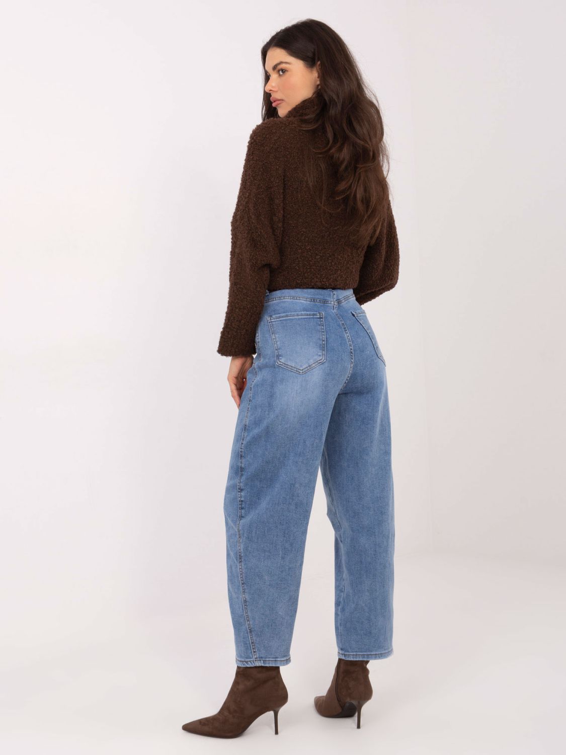 Damskie jeansy balloon fit z wysokim stanem, niebieskie