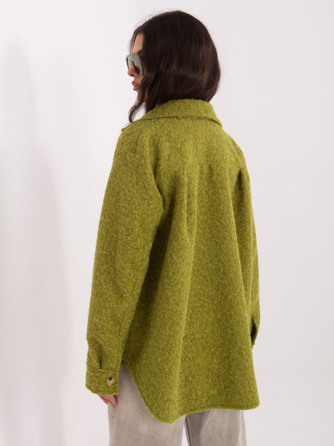 Oliwkowa kurtka przejściowa z kołnierzykiem i kieszeniami