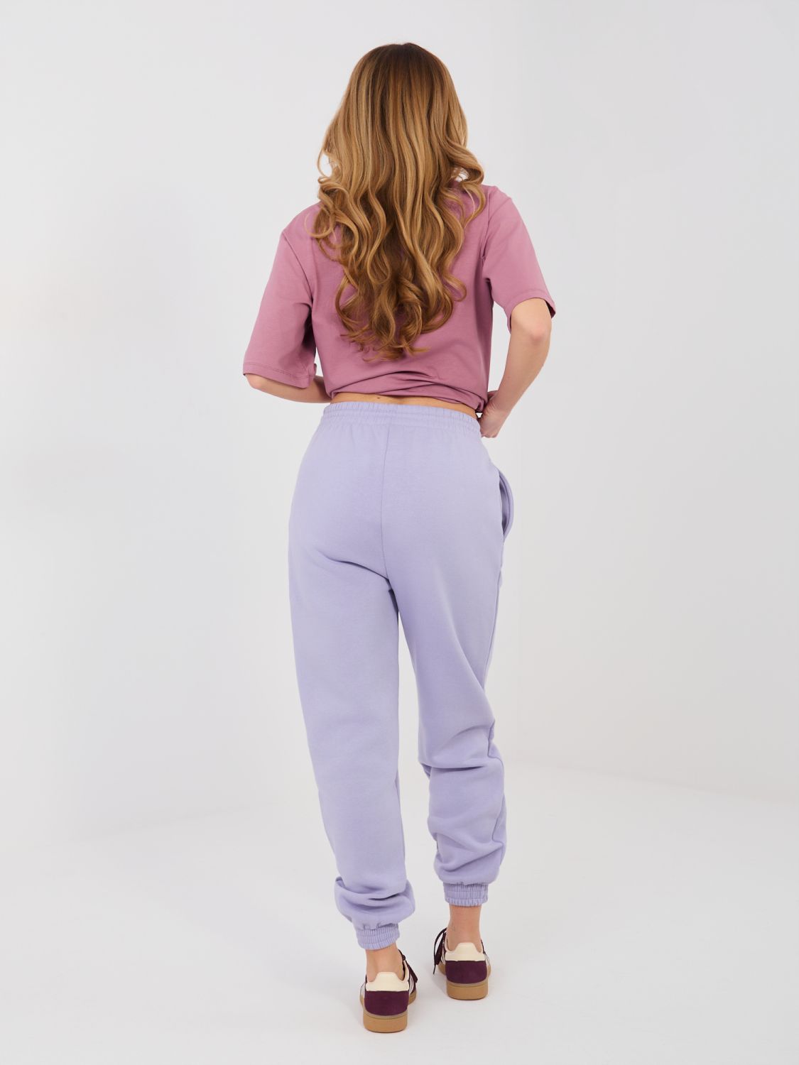 Damskie fioletowe spodnie dresowe z wysokim stanem