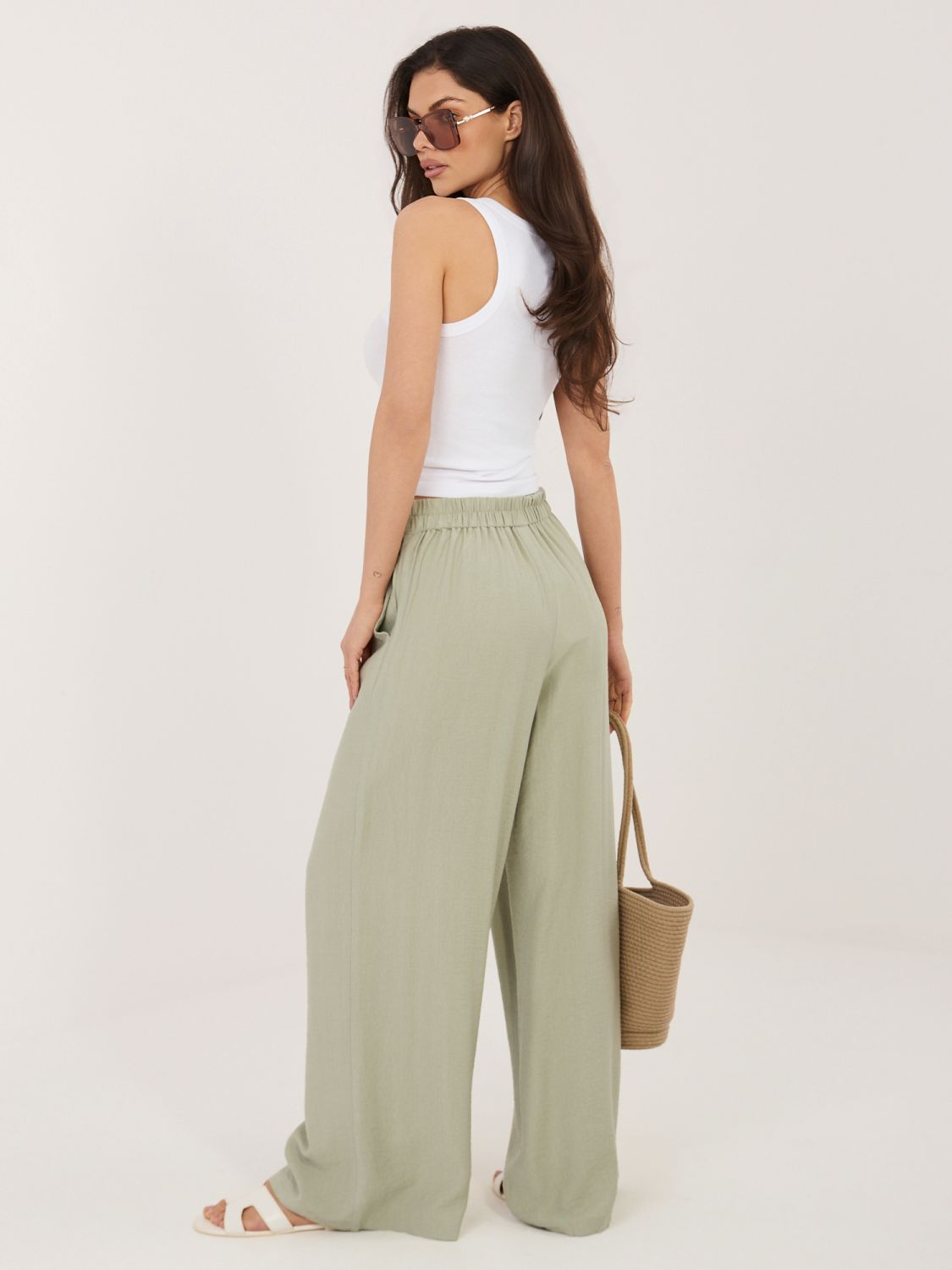 Pistacjowe spodnie palazzo z wiskozy