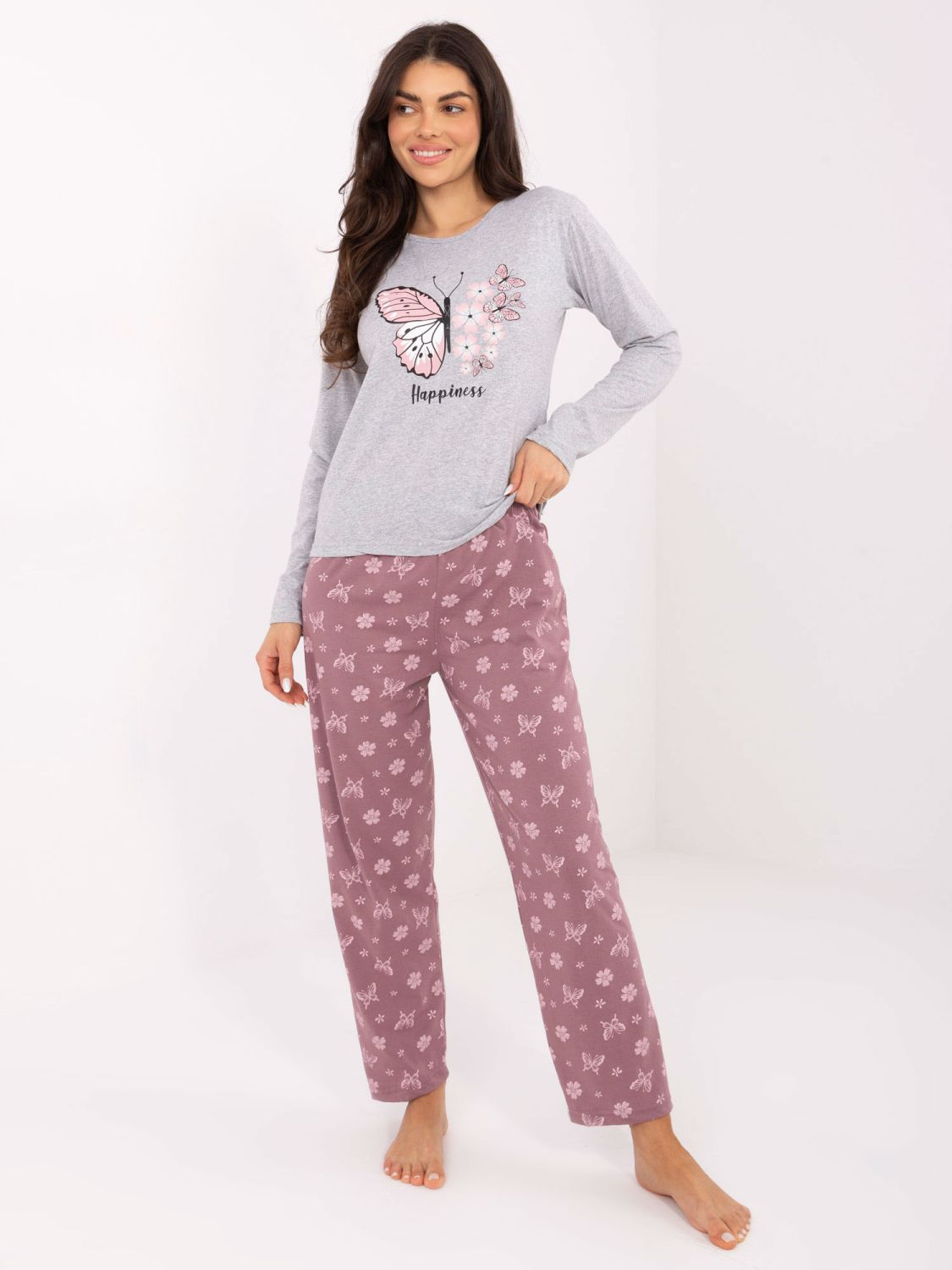 Damska szara piżama bawełniana z nadrukiem