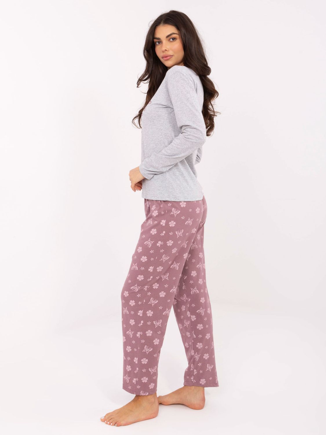 Damska szara piżama bawełniana z nadrukiem