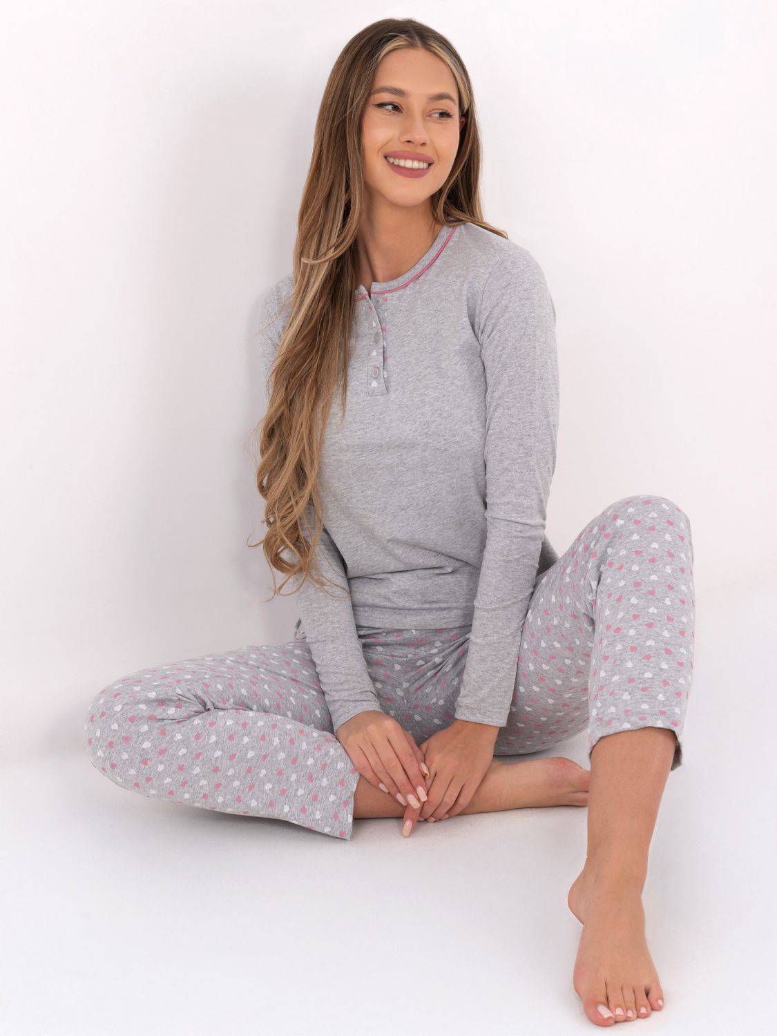 Damska bawełniana piżama z nadrukiem, szara