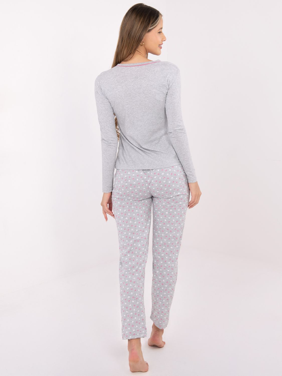 Damska bawełniana piżama z nadrukiem, szara