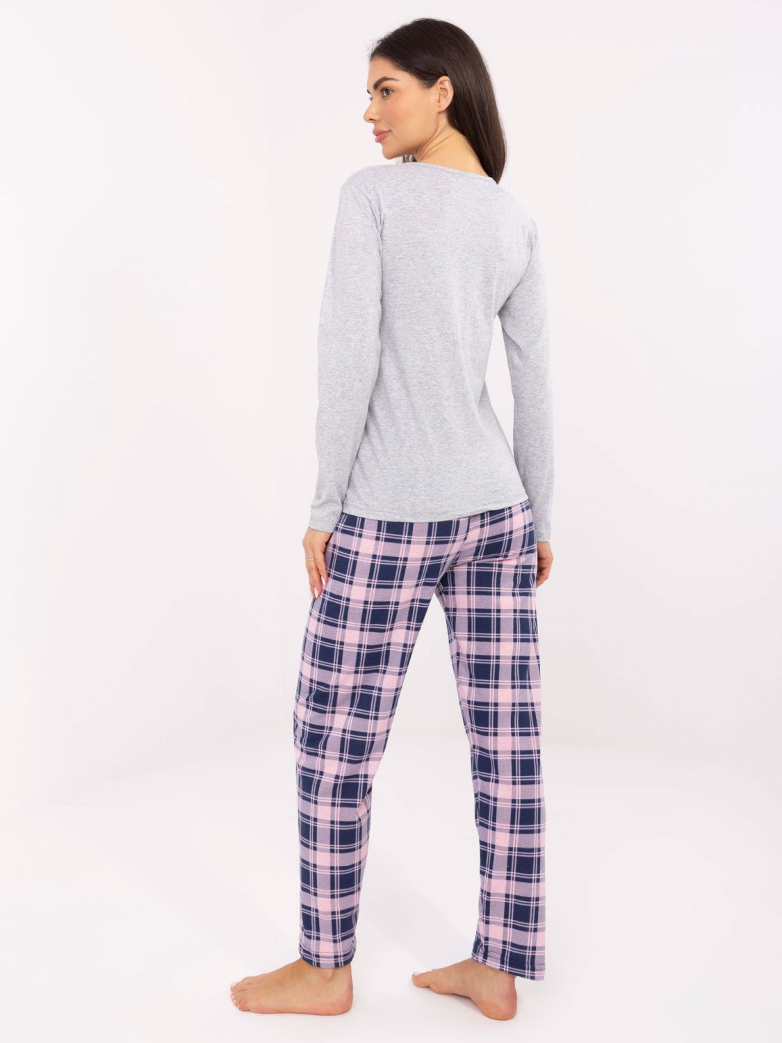 Damska szara piżama w kratkę z guzikami