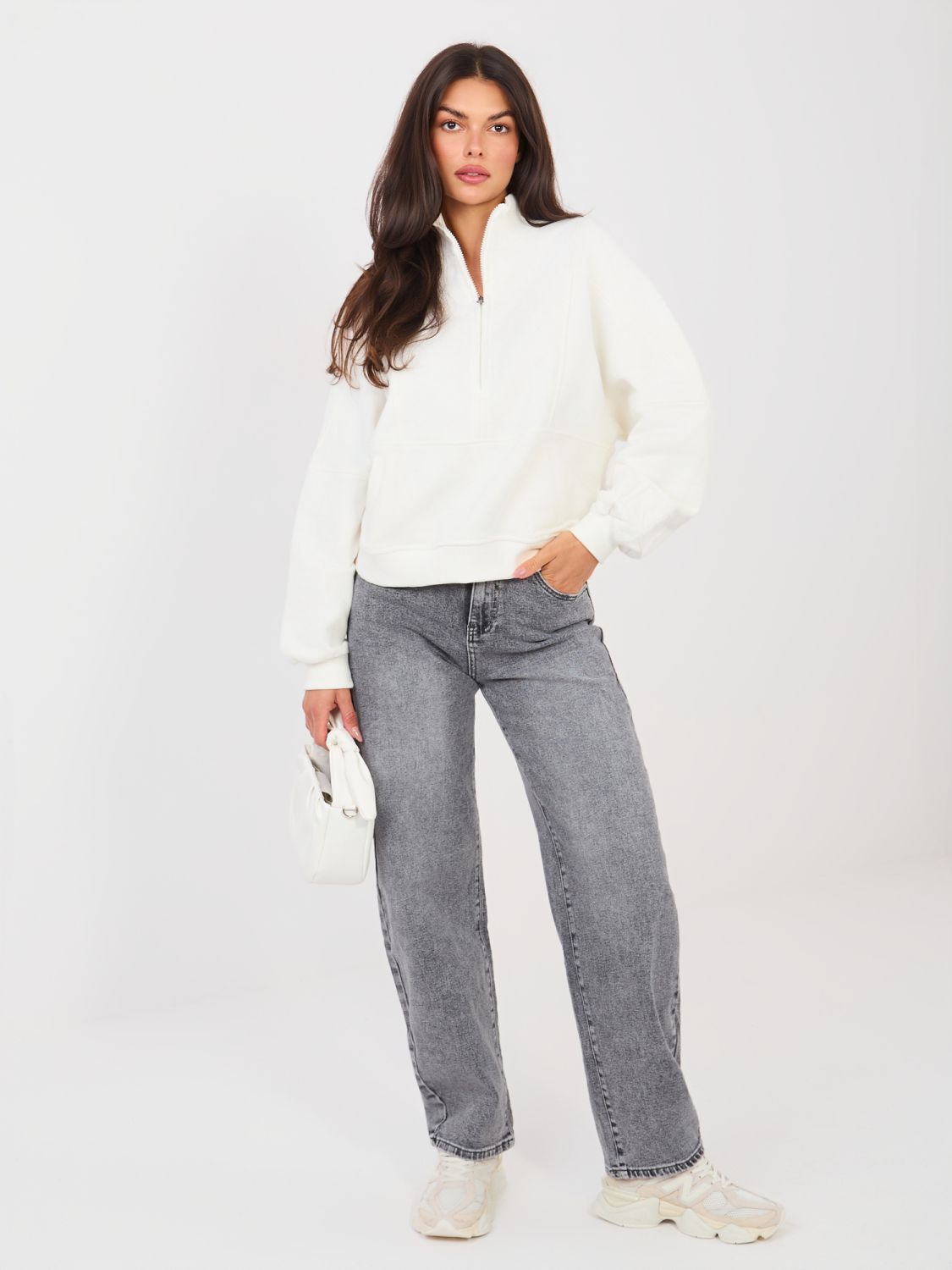 Szare jeansy balloon fit z wysokim stanem