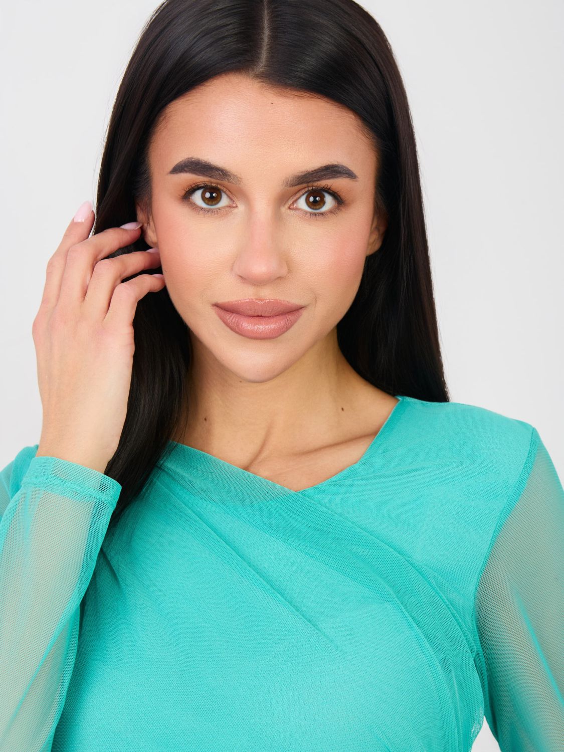 Eleganckie niebieskie body z długim rękawem i okrągłym dekoltem