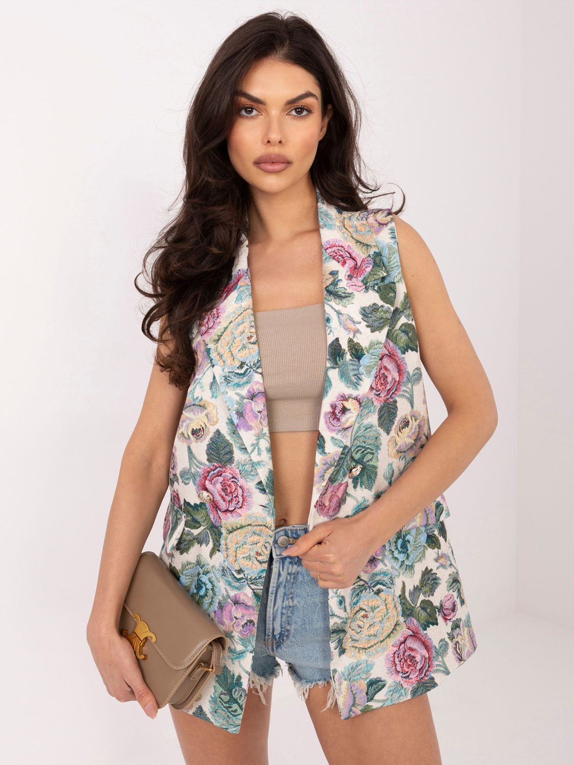 Zielona elegancka kamizelka w kwiaty