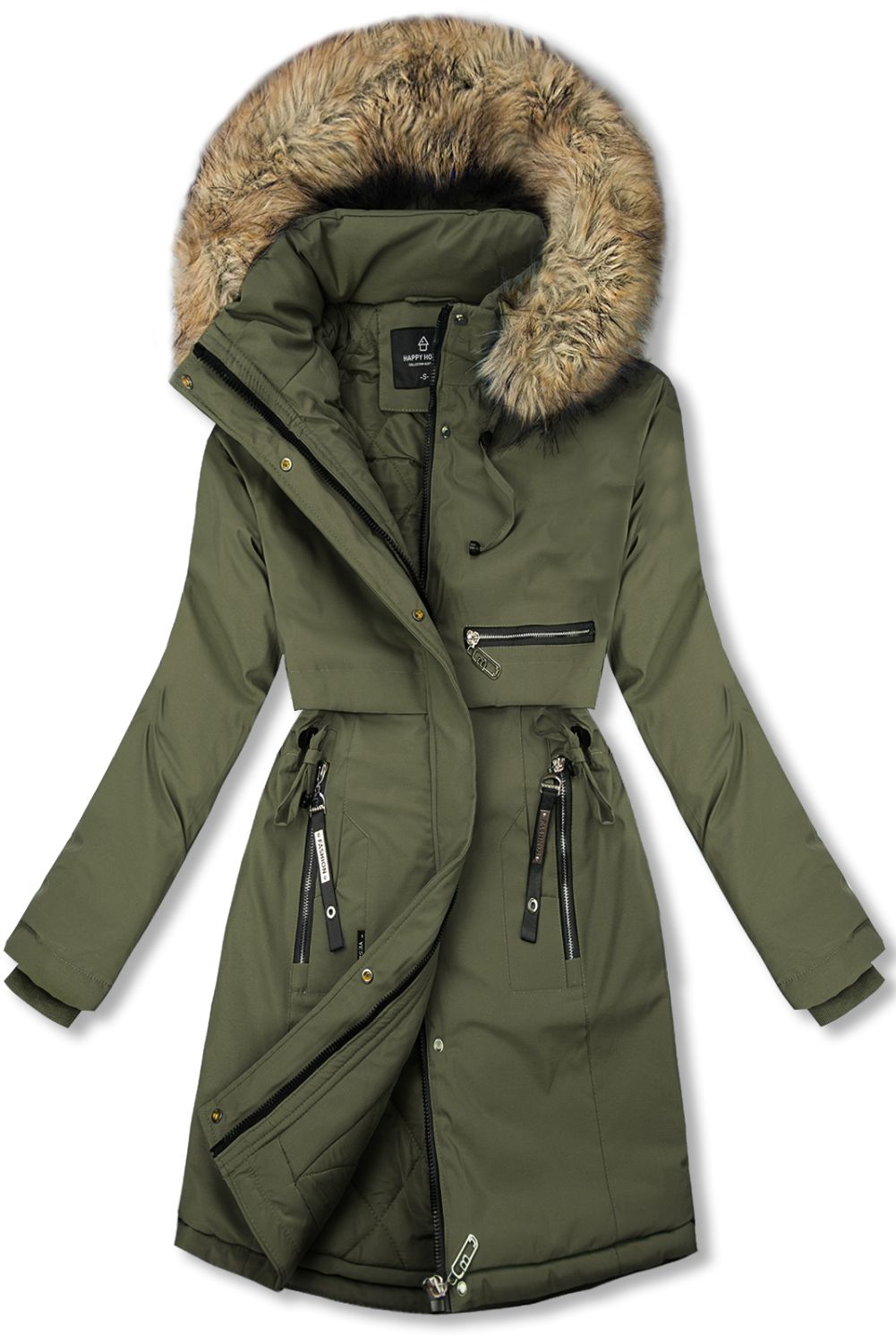 Damska zimowa parka z regulacją w talii army