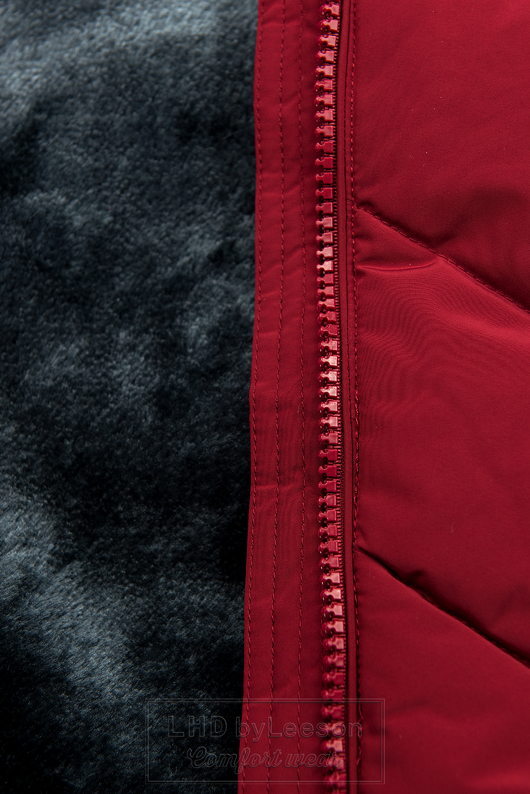 Winowo-czerwona pikowana kurtka zimowa z odpinaną kapturem
