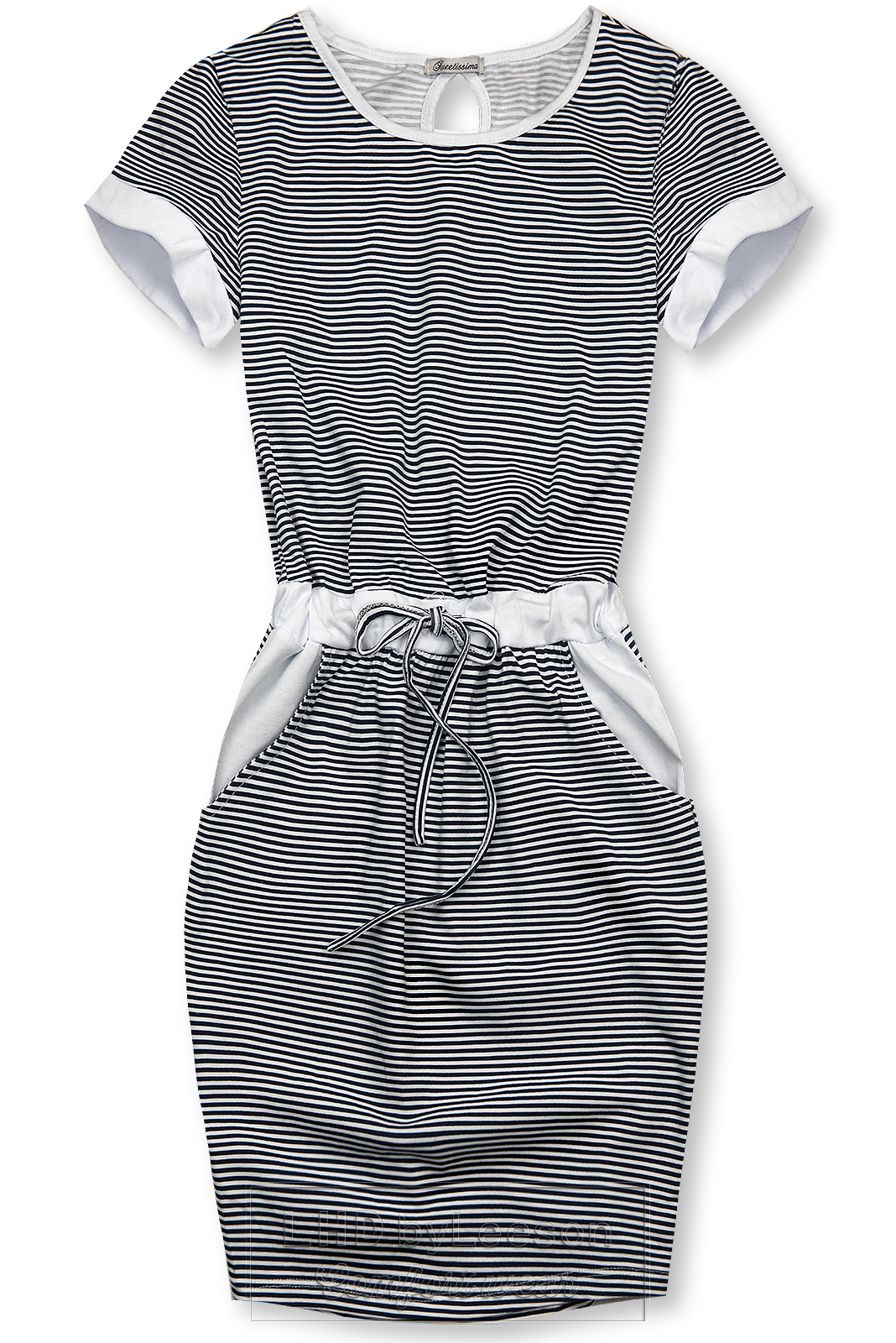 Granatowo-biała sukienka w paski IV.