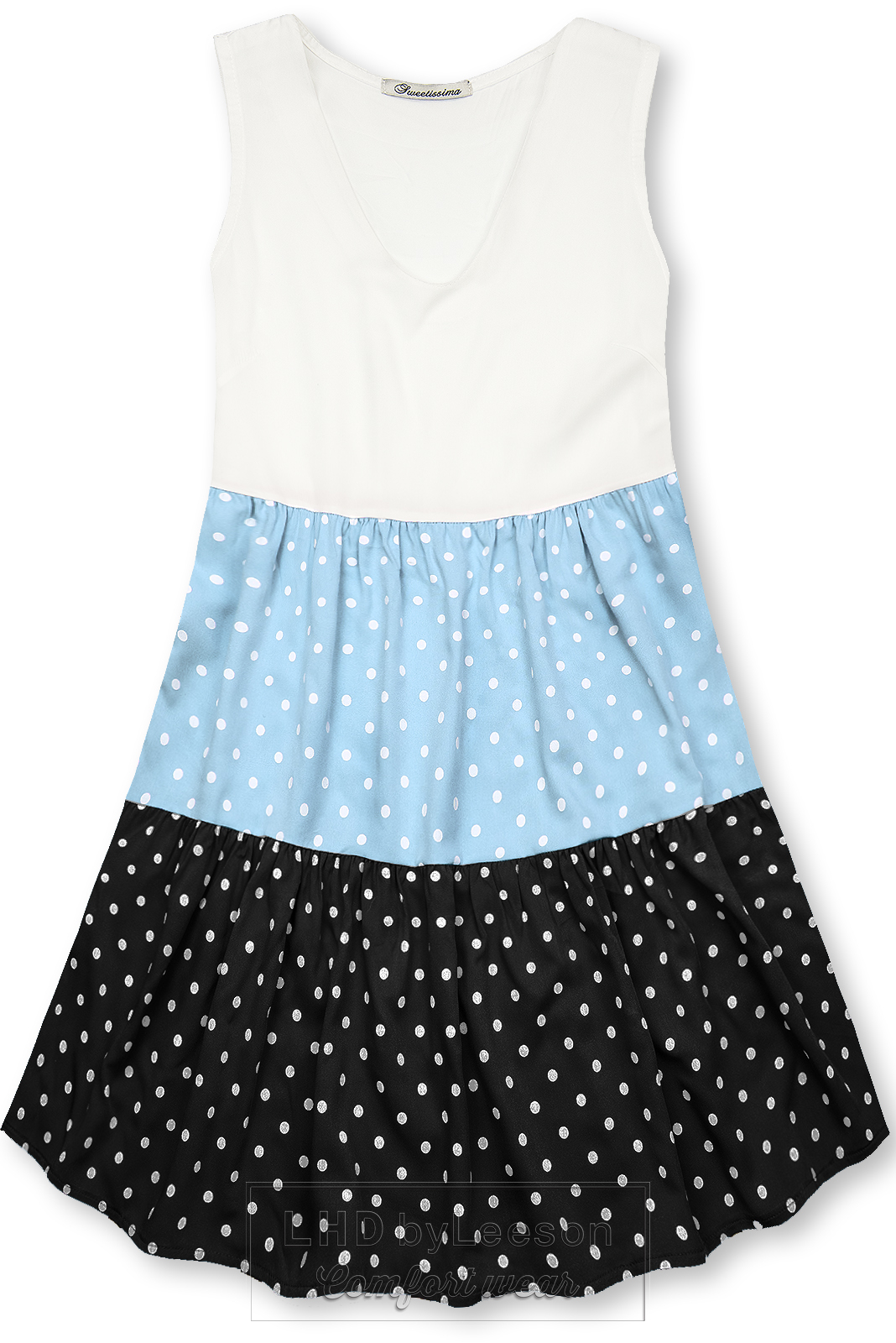 Sukienka w kropki z wiskozy biała/niebieska/czarna