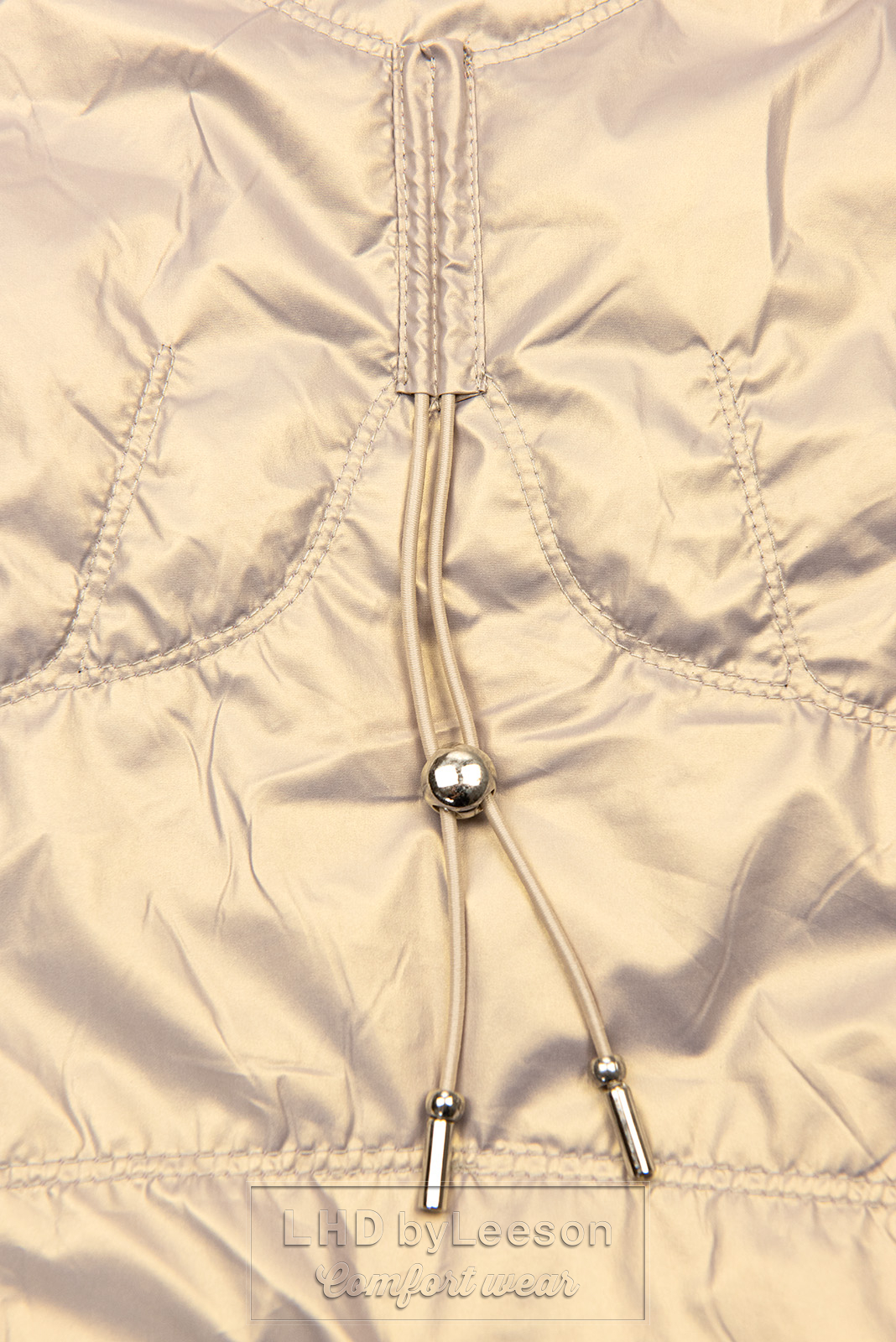 Perłowo-złota kurtka przejściowa z kapturem