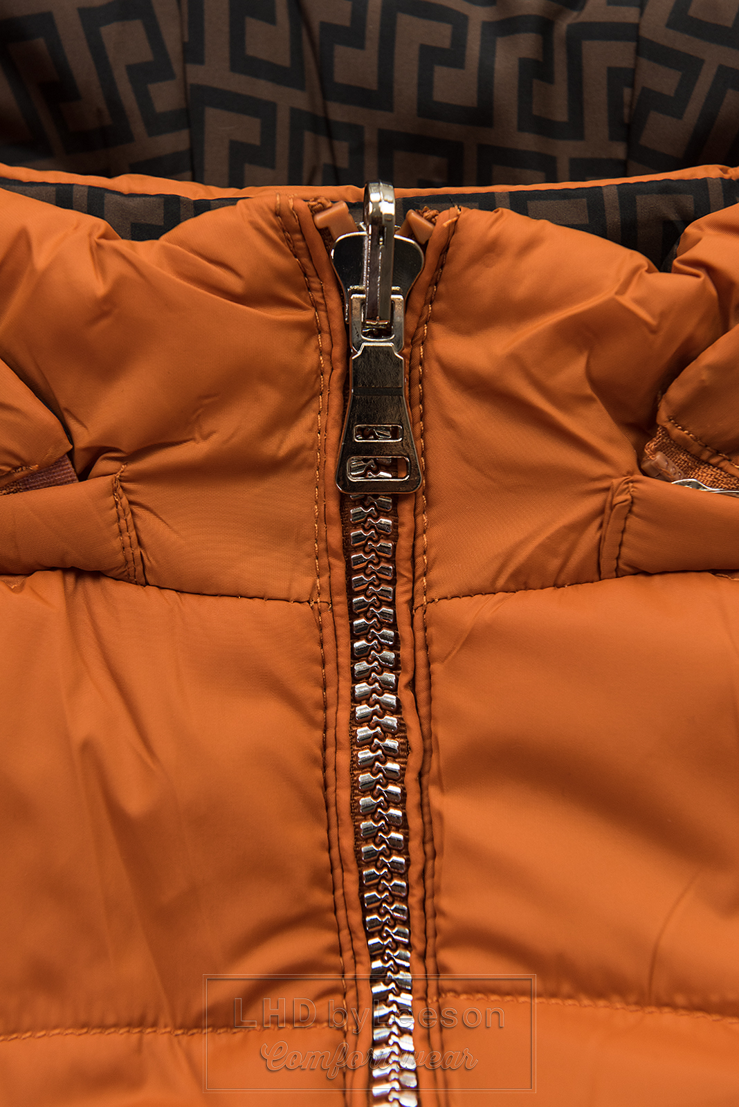 Ceglasto-pomarańczowa/brązowa dwustronna kurtka z ociepliną