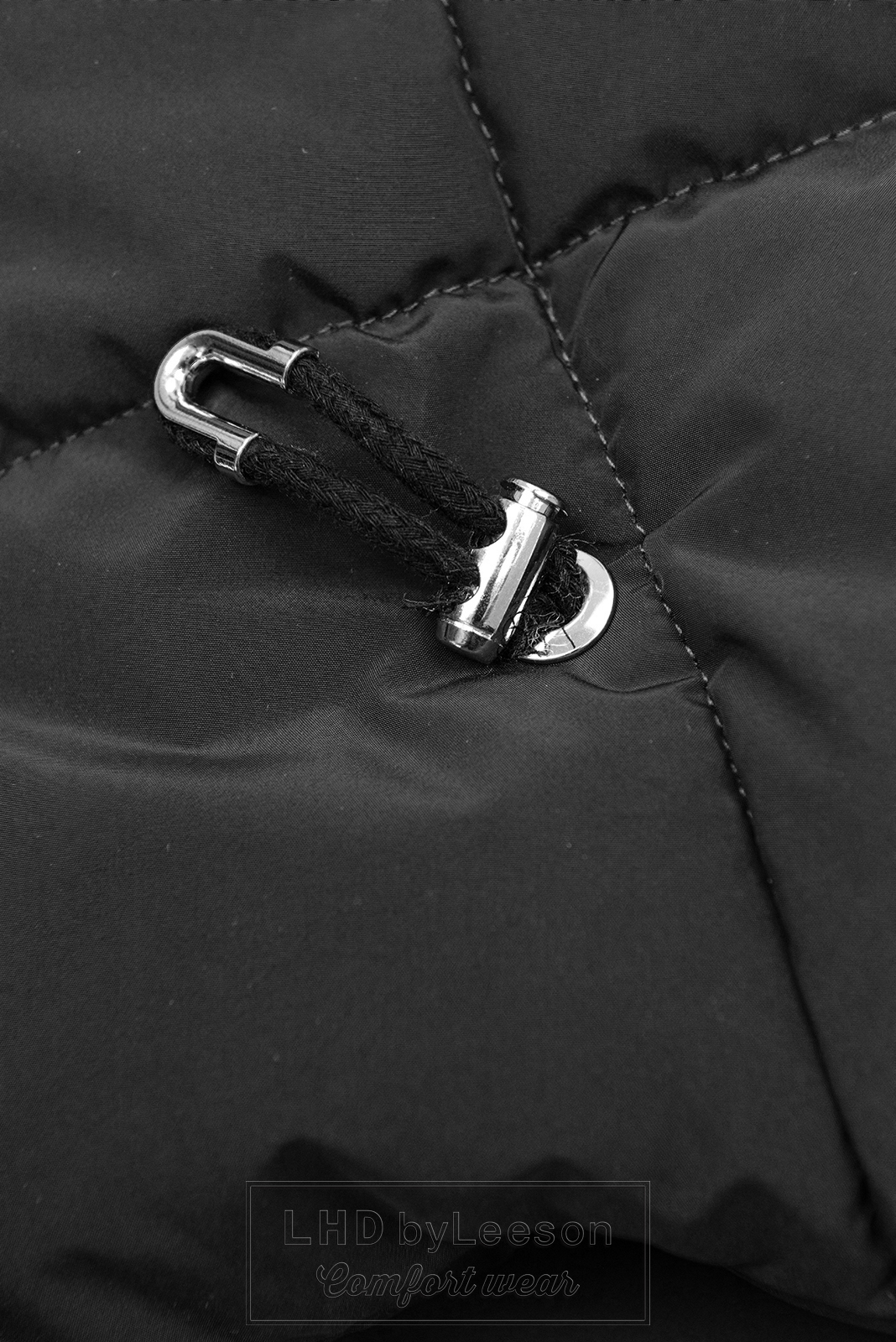 Czarna/szara kurtka zimowa ze srebrnym obszyciem