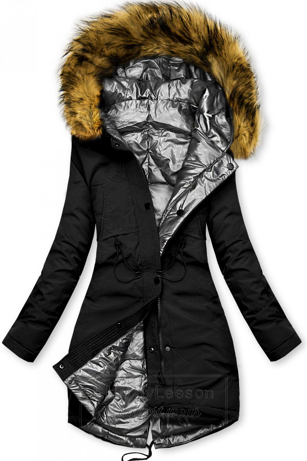Czarno-srebrna zimowa kurtka dwustronna