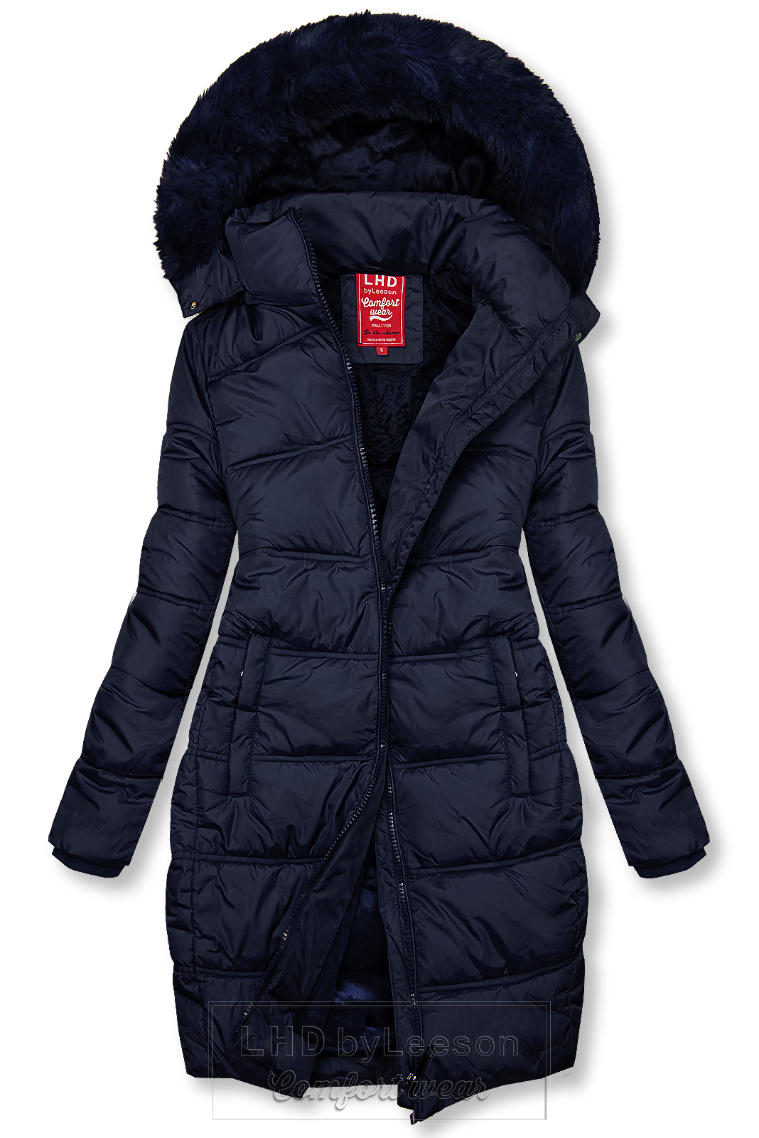 Granatowa kurtka zimowa w pikowanym designe