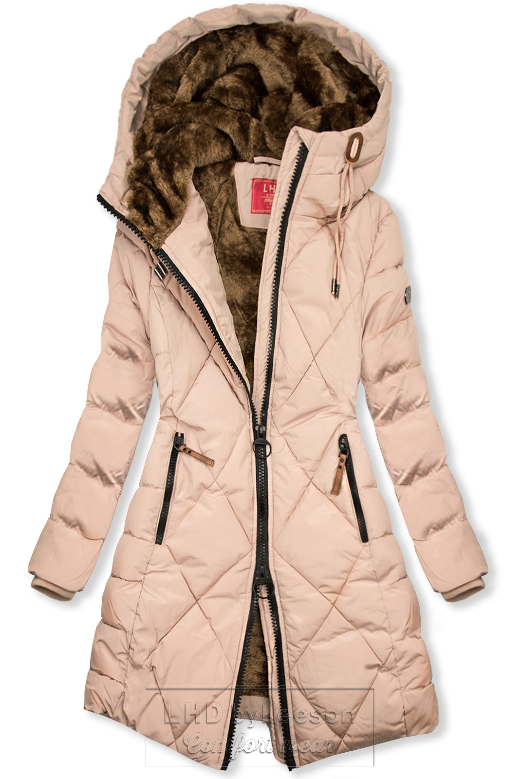 Pudrowo-różowa kurtka zimowa o pikowanym wyglądzie