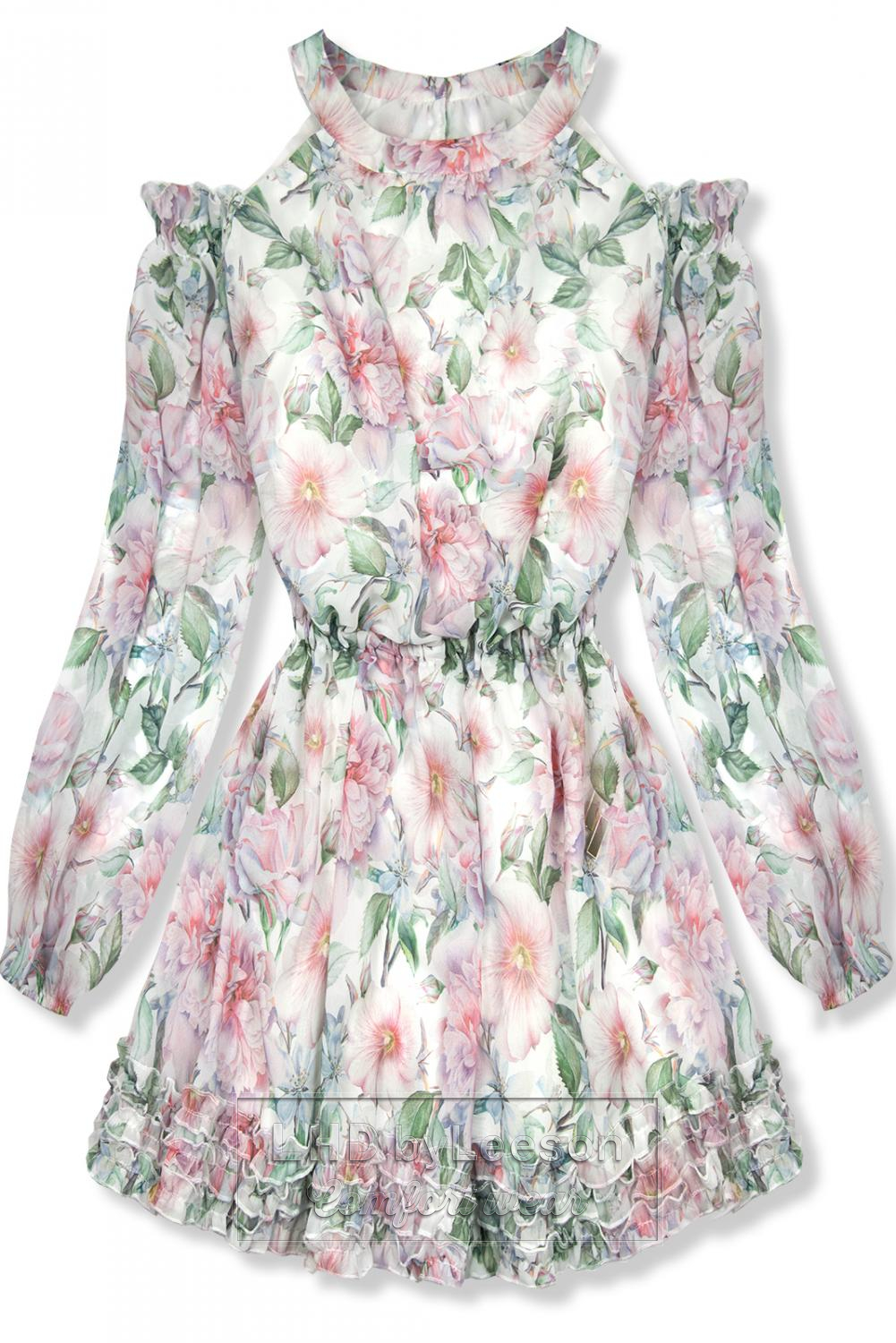 Różowo-zielona sukienka w kwiaty Laura/O'la Voga